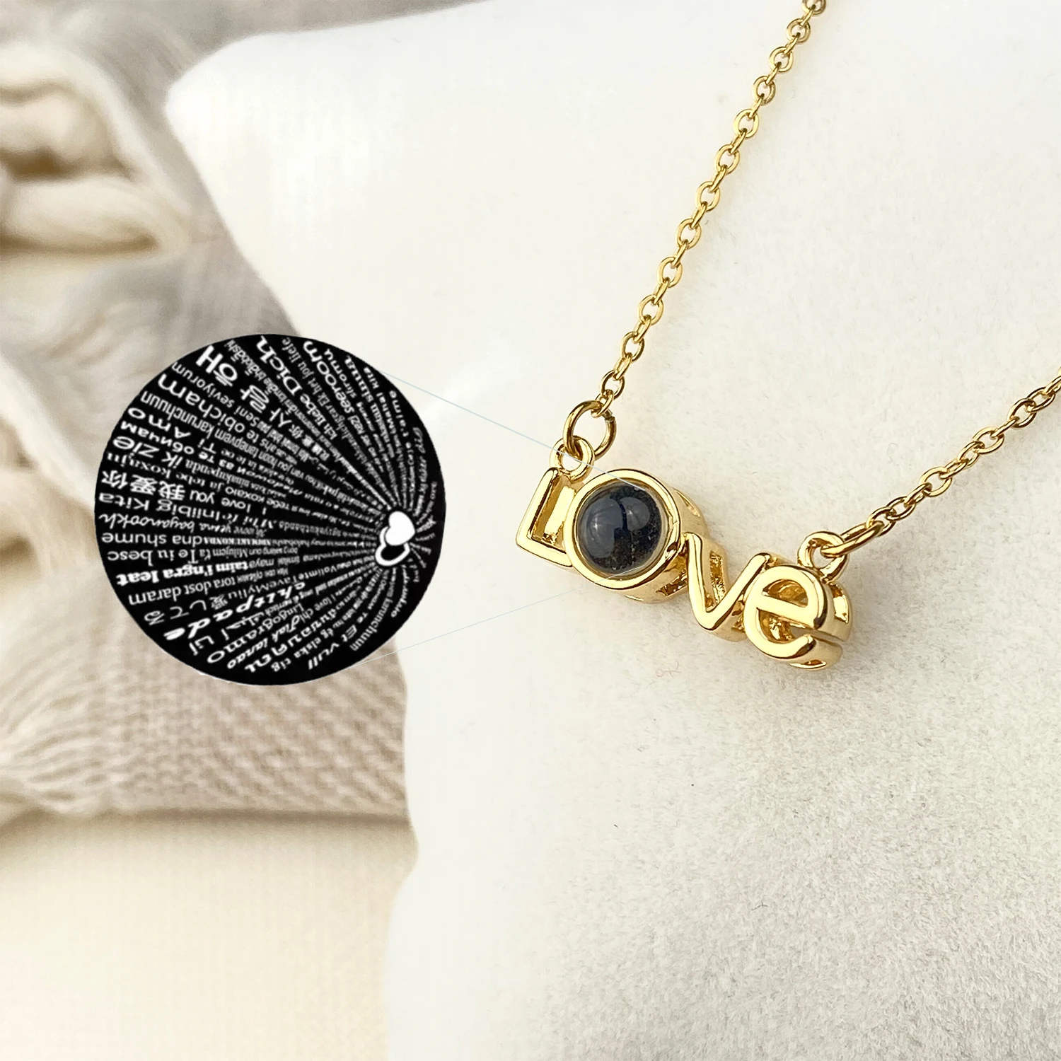 100 Dilde Seni Seviyorum Kolye Love Yazılı Çelik Kolye Gold