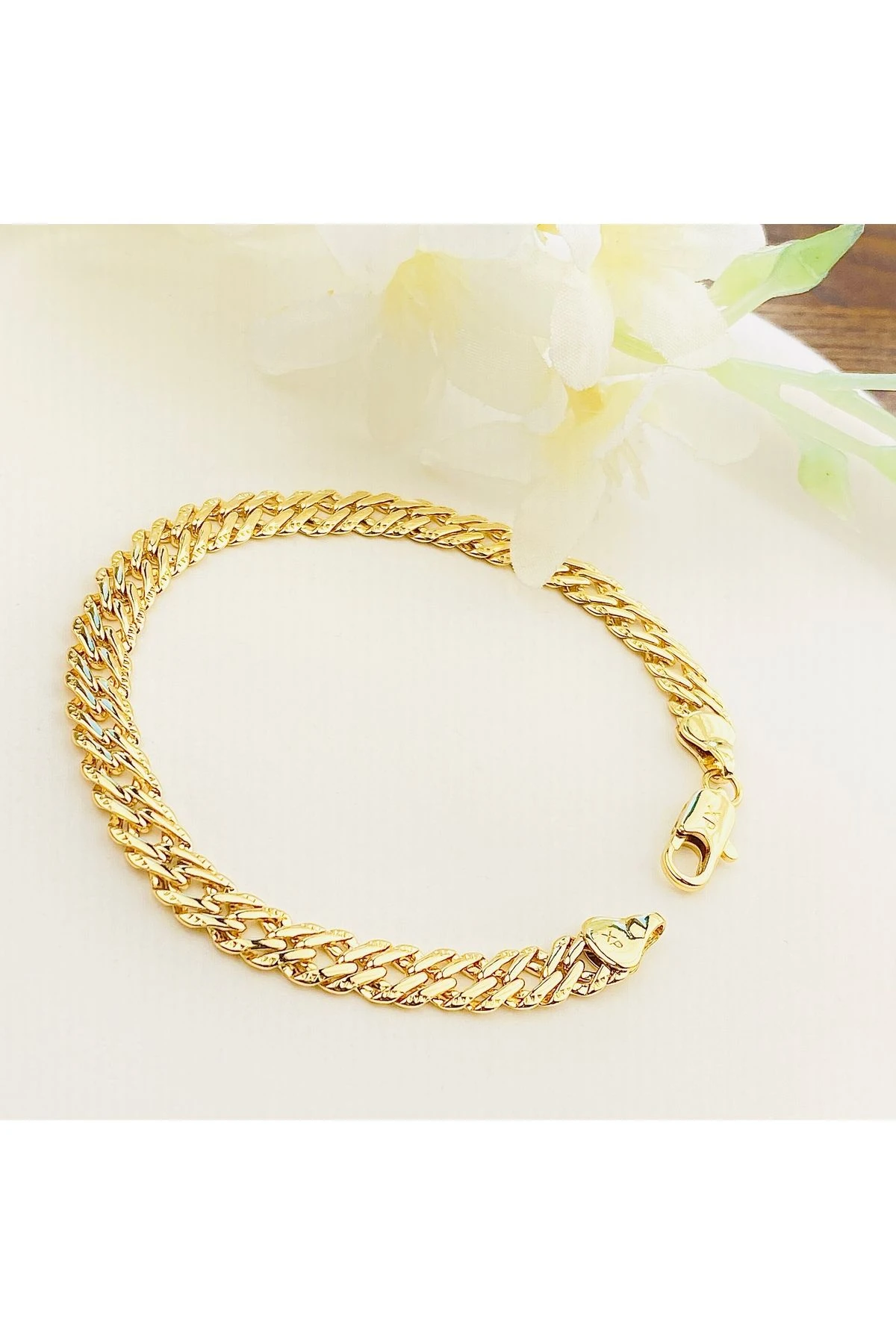 Kadın Zincir Bileklik Vintage Künye Kararmaz Xuping Vip Seri 14 Ayar Gold