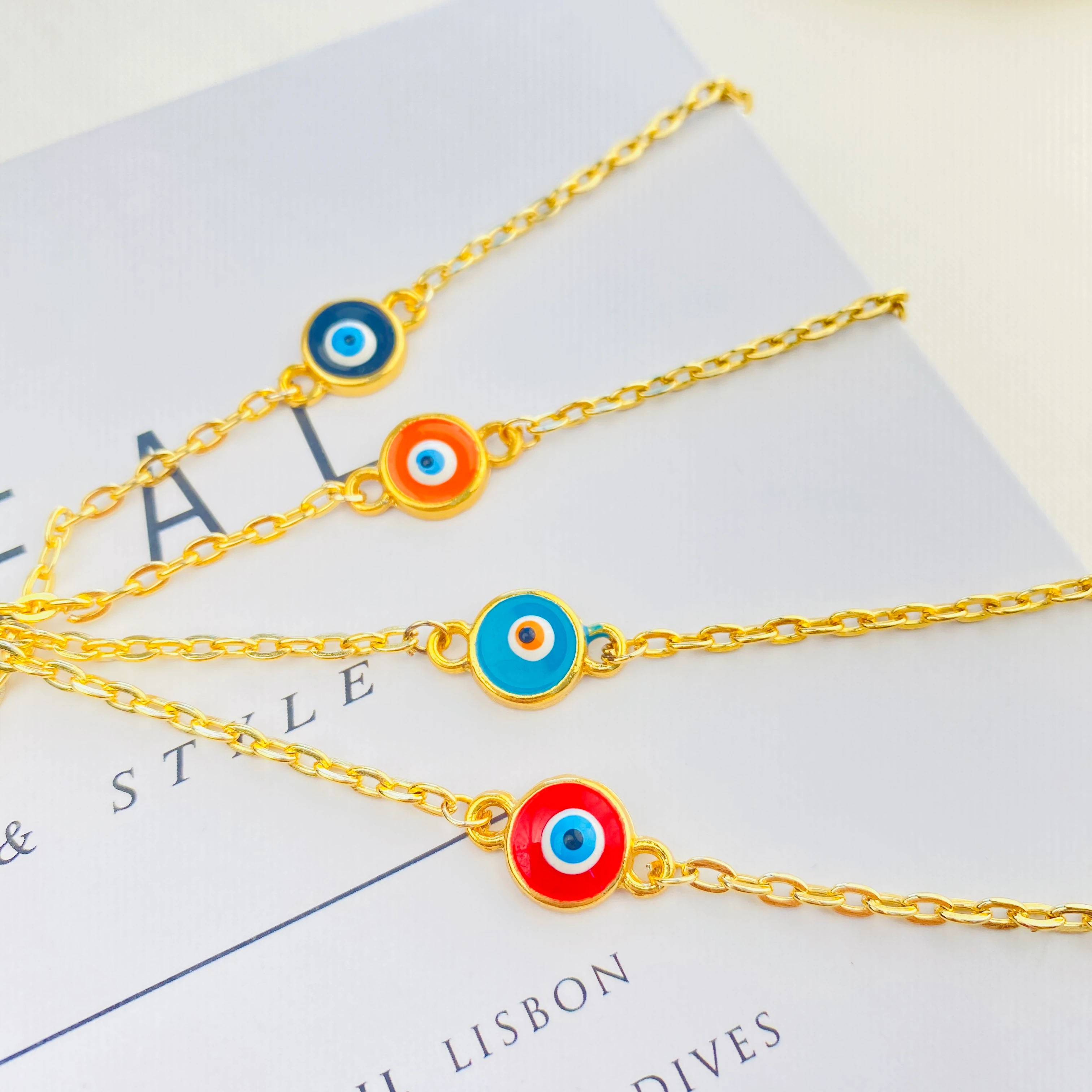 Mineli Bileklik Nazar Boncuklu Bileklik Pirinç Gold 17+5cm