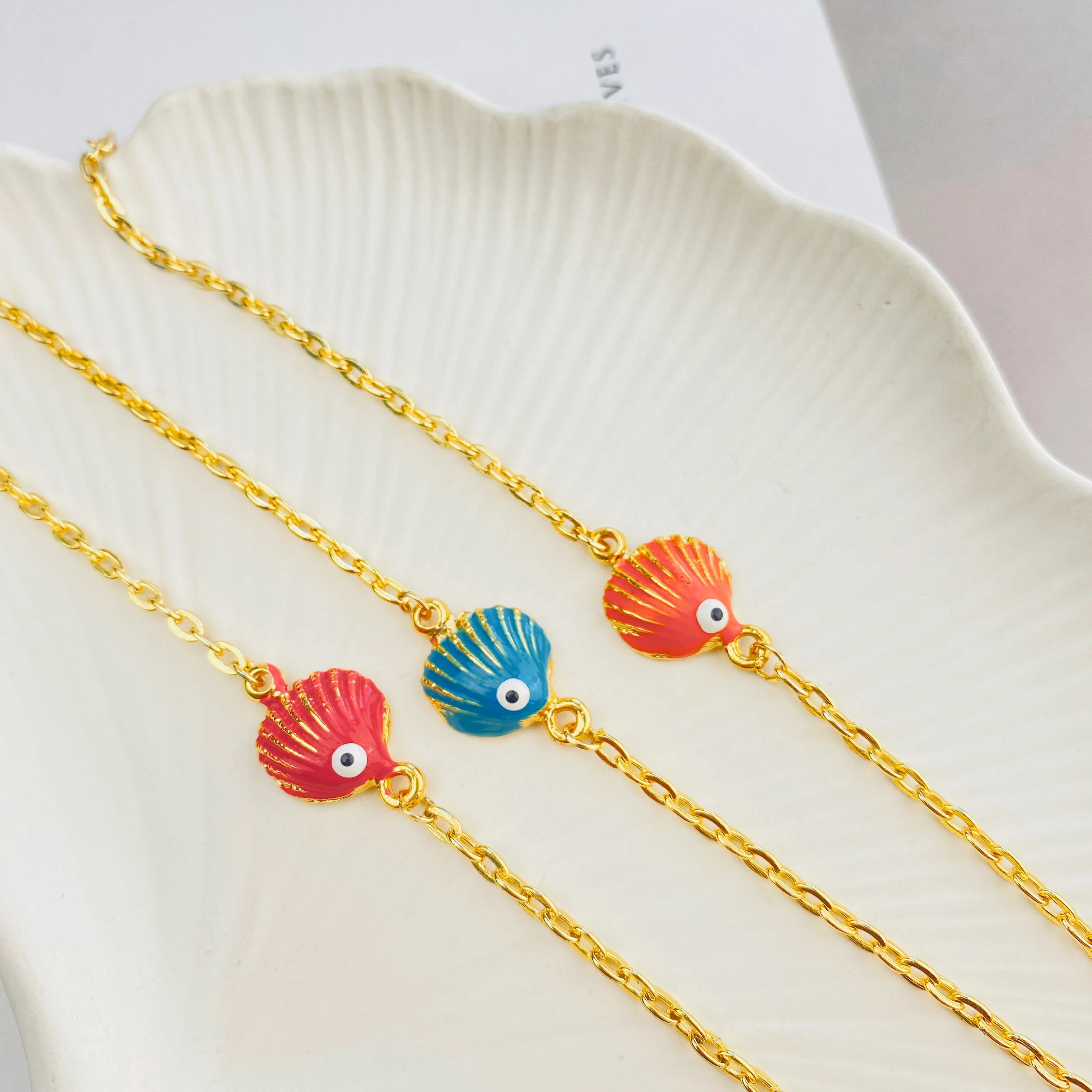 Mineli Bileklik Deniz Kabuğu Bileklik Pirinç Gold 17+5cm