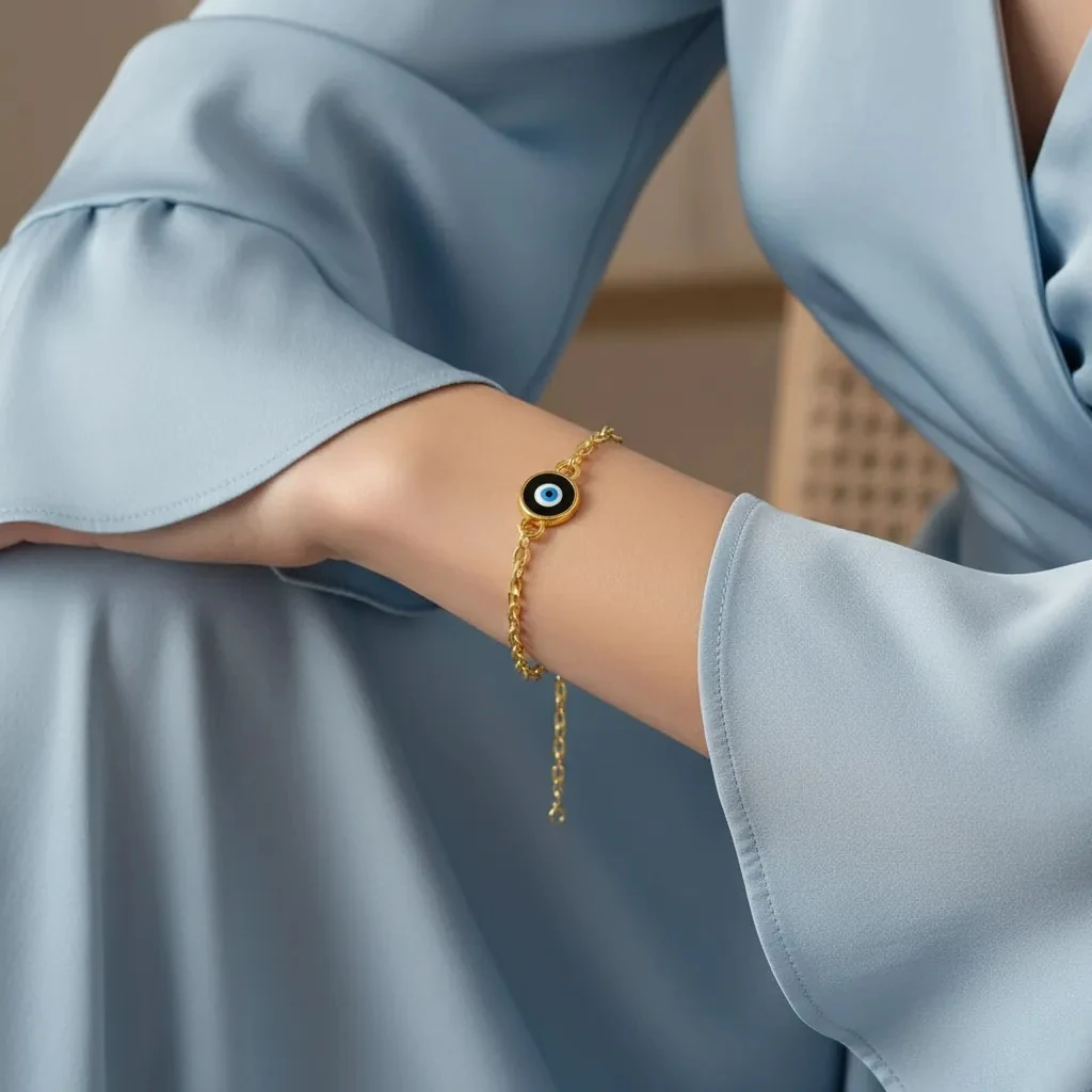 Mineli Bileklik Nazar Boncuklu Bileklik Pirinç Gold 17+5cm