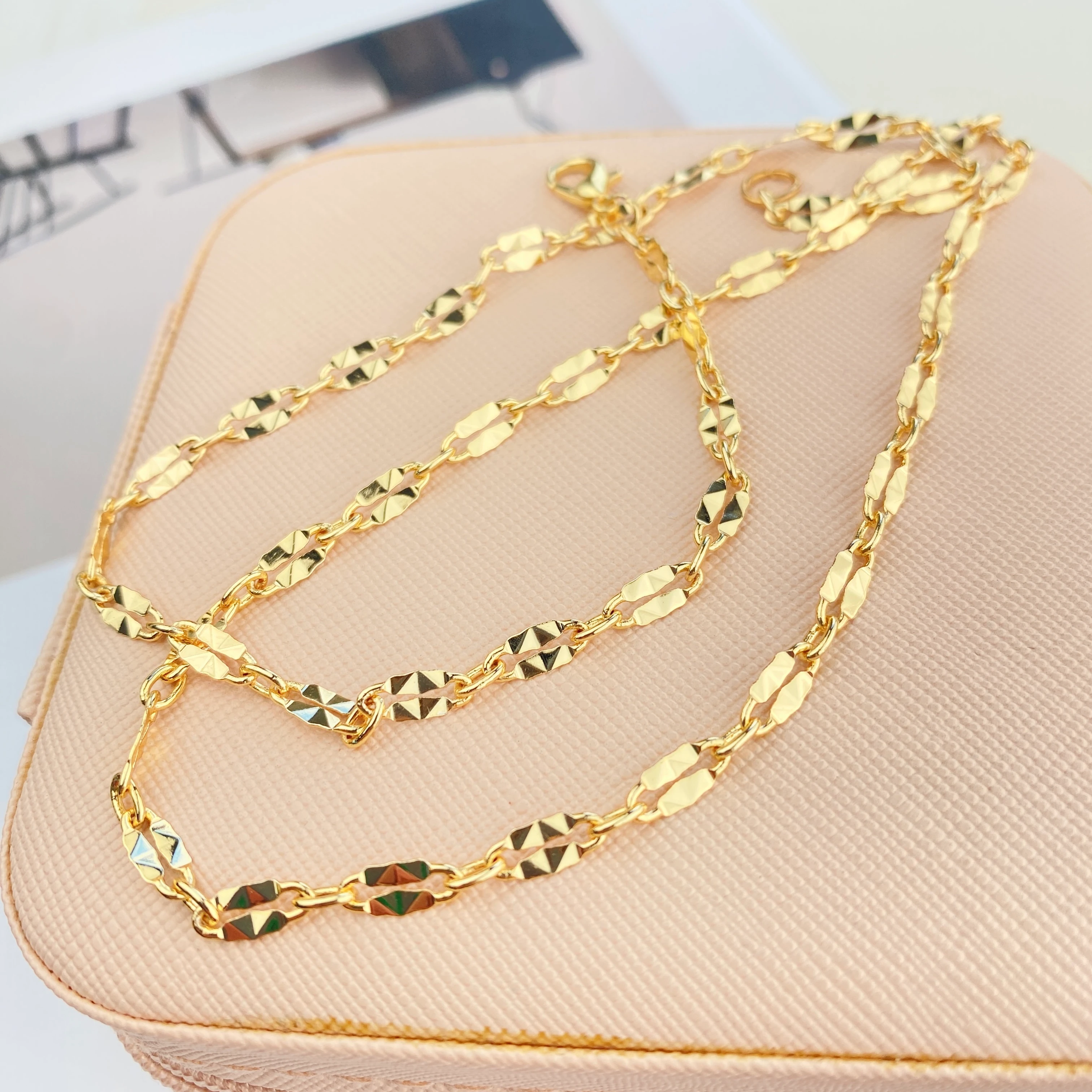 Ezme Kolye Kadın İtalyan Ezme Kolye Ezme Pullu Gold 50cm