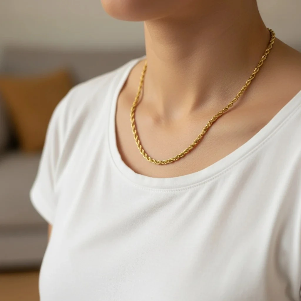 Burgu Kolye Orta Kalın Burma Zincir Yüksek Kalite 316 L Çelik Gold 40+5 cm