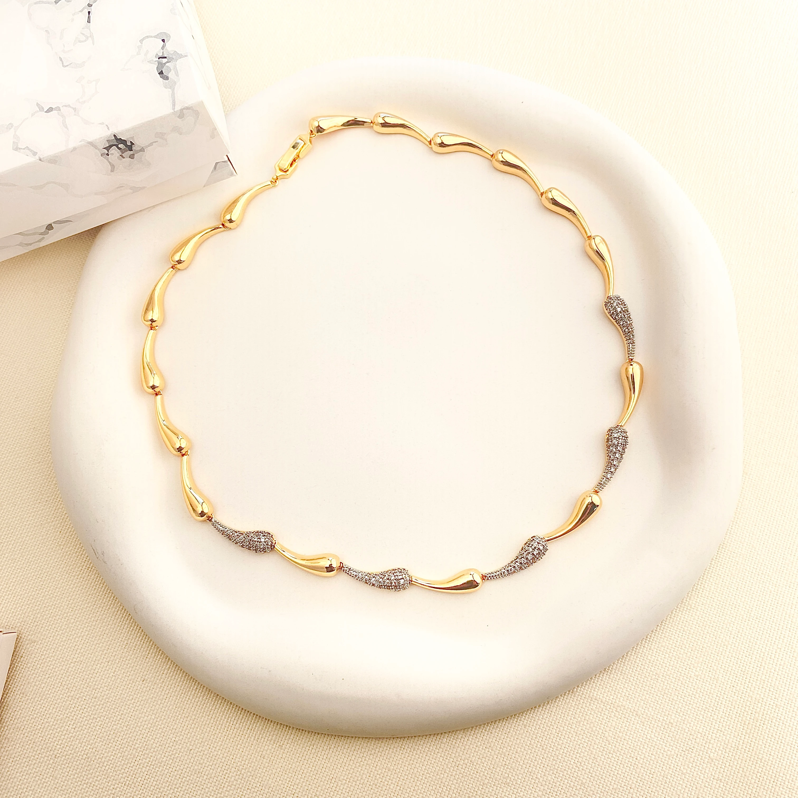 Damla Kolye Sıralı Damla Botte Kolye 40 cm Gold Gümüş