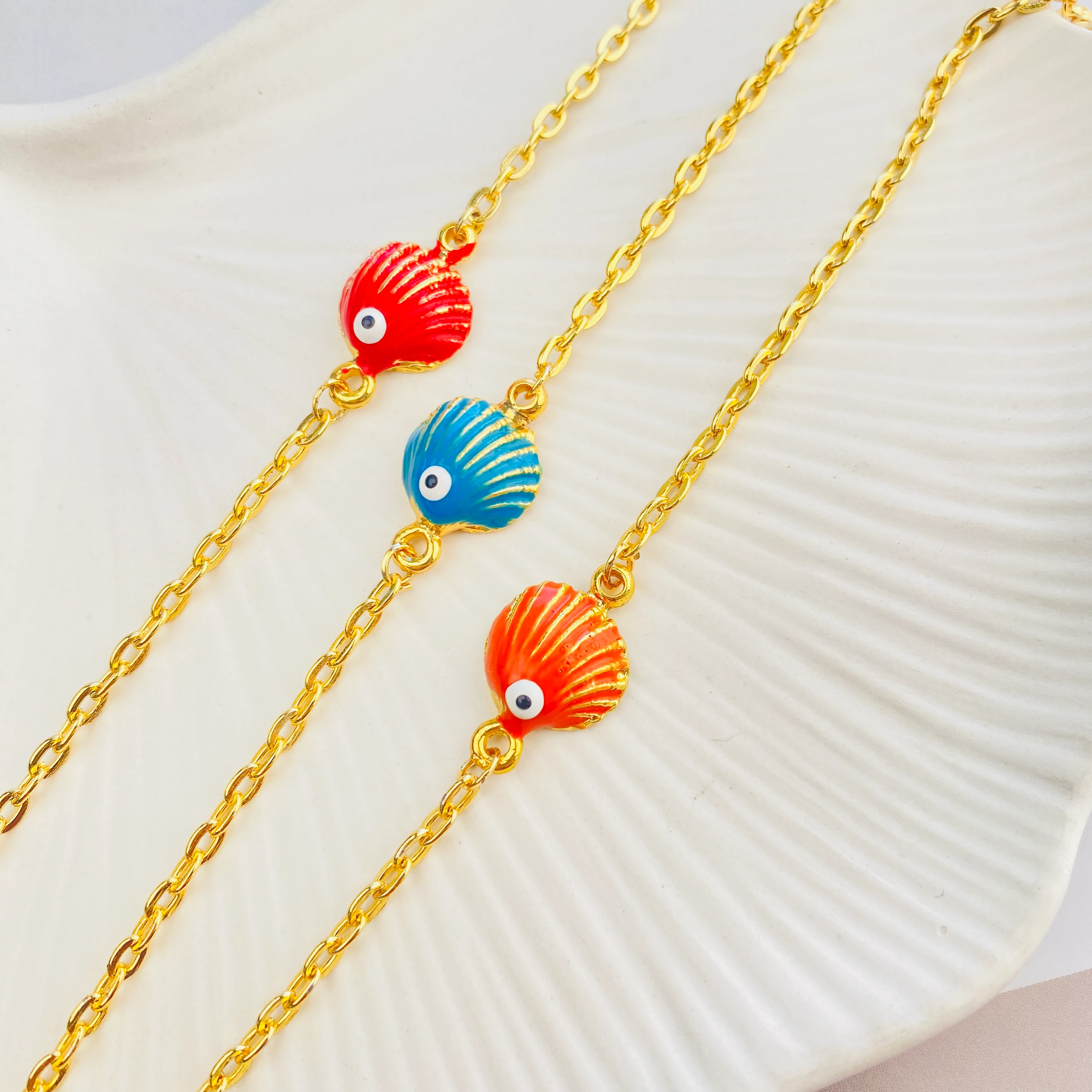 Mineli Bileklik Deniz Kabuğu Bileklik Pirinç Gold 17+5cm