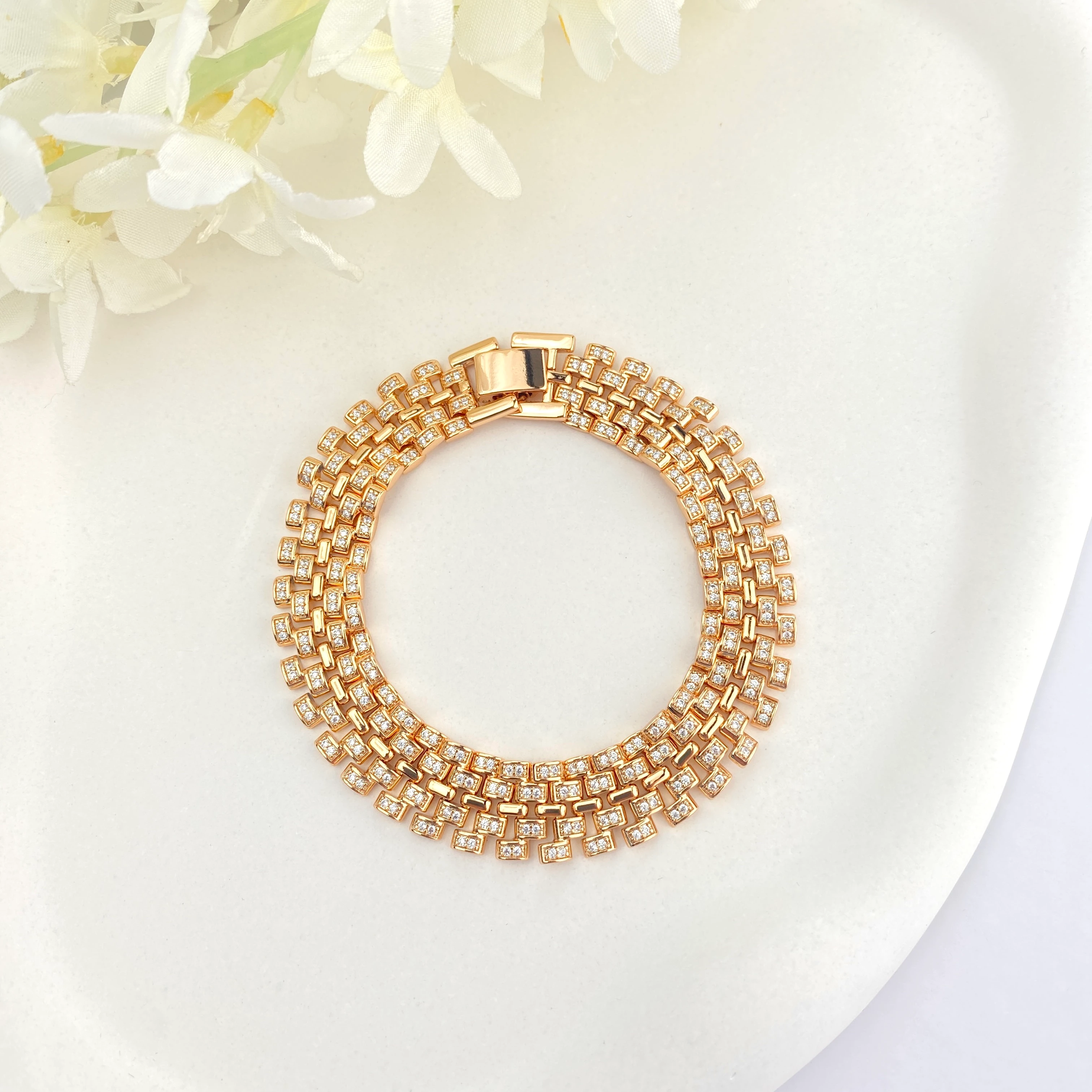 Hasır Bileklik Kuyumcu Model Zirkon Taşlı Çelik Kararmaz Xuping Vip Seri Rose