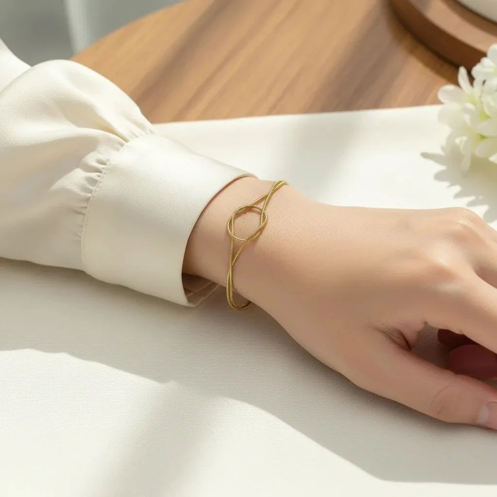 Düğüm Bileklik Kadın Sonsuzluk Bileklik Kararmaz Çelik Gold 17+5cm