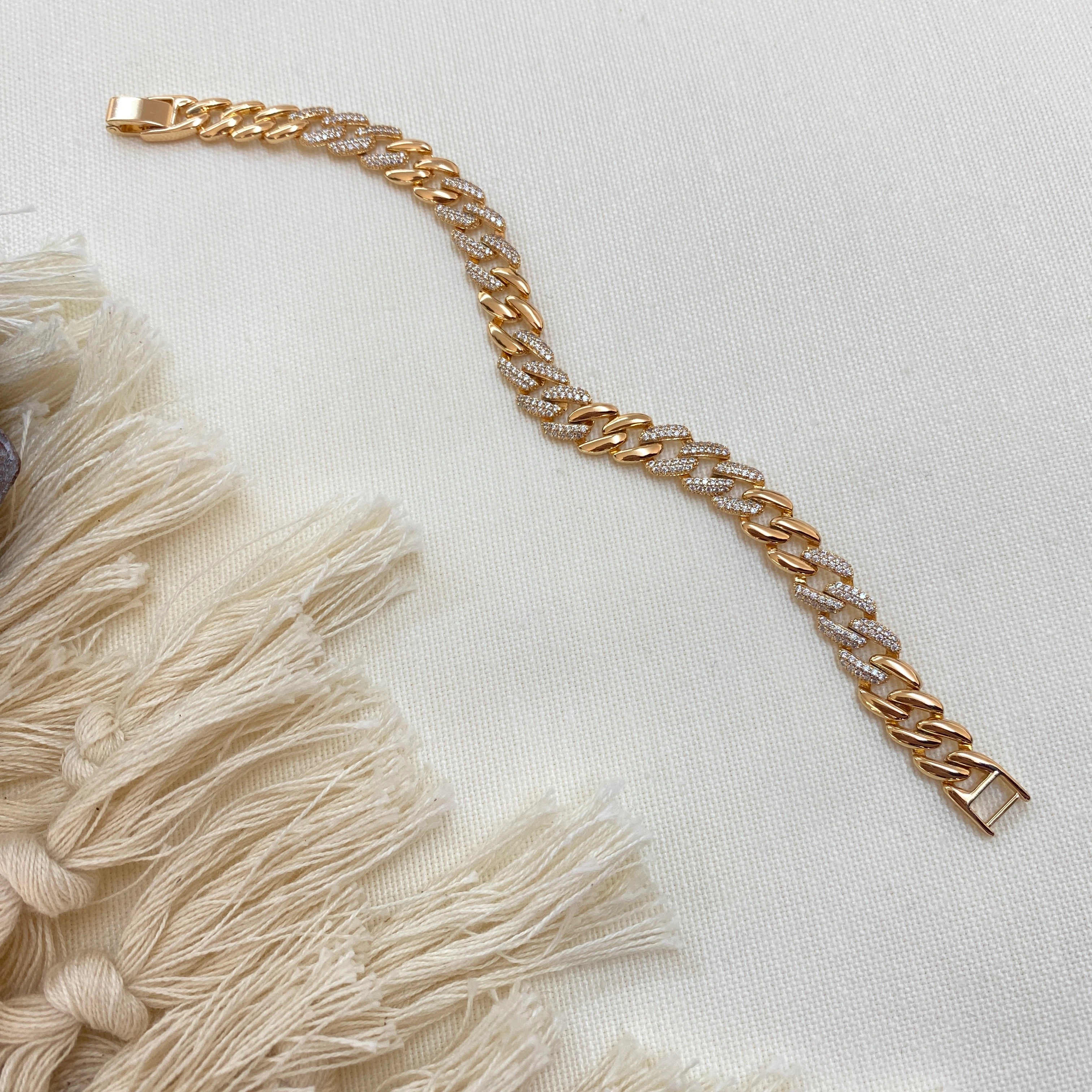 Gurmet Bileklik Taşlı Kalın Zincir Çelik Kararmaz Xuping Vip Seri Rose Gold