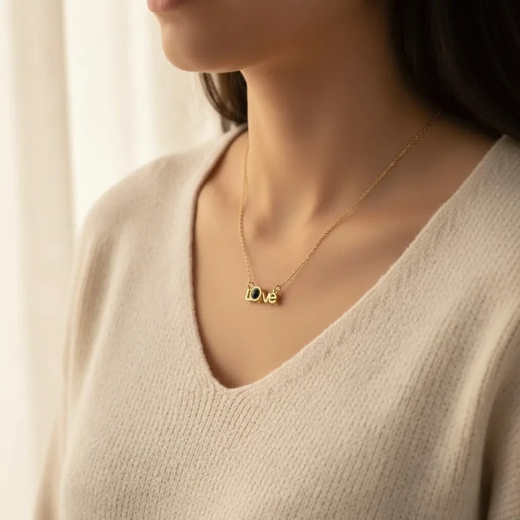 100 Dilde Seni Seviyorum Kolye Love Yazılı Çelik Kolye Gold