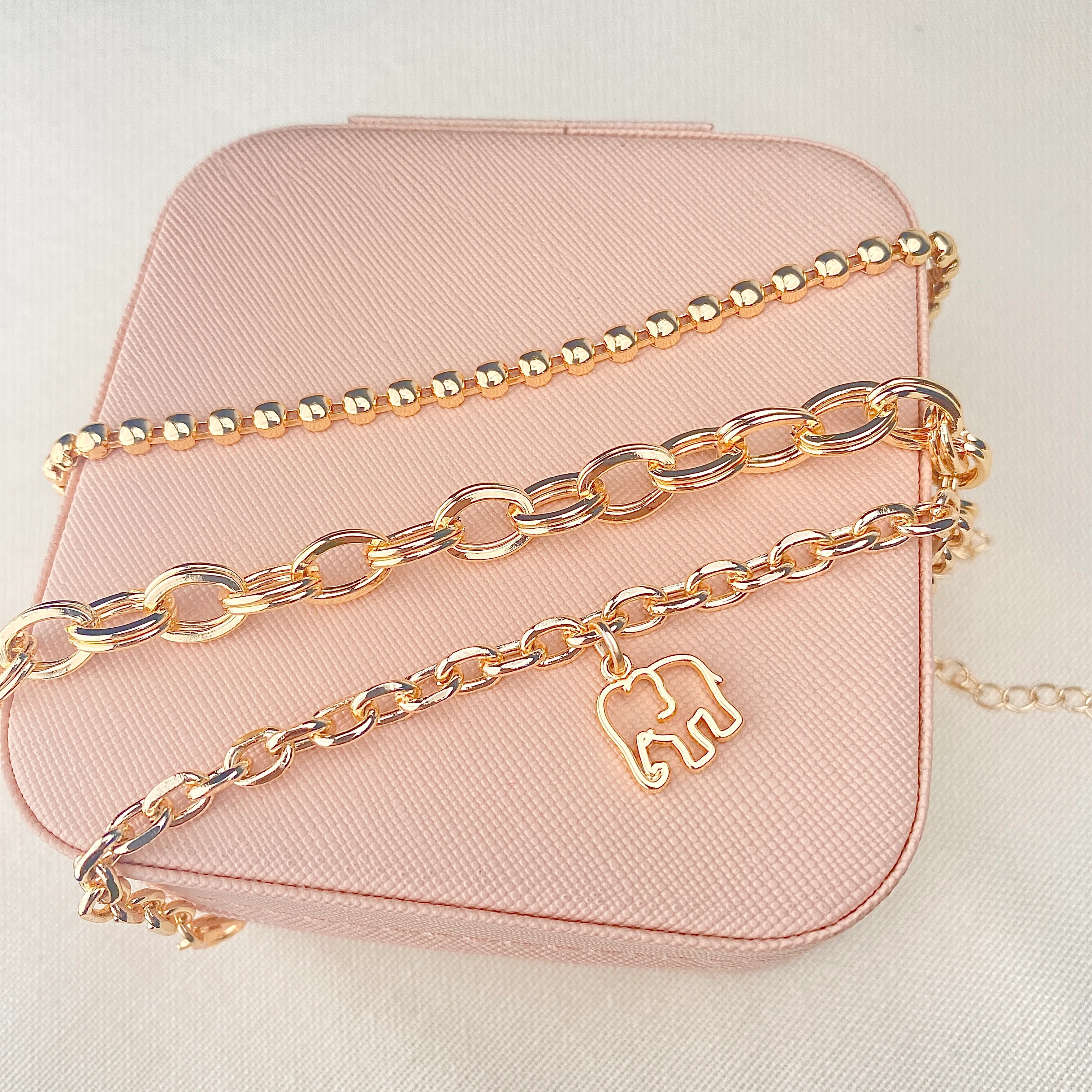 Kadın Bileklik 3 lü Kombin Bileklik Seti Fil Figürlü Zincir Bileklik