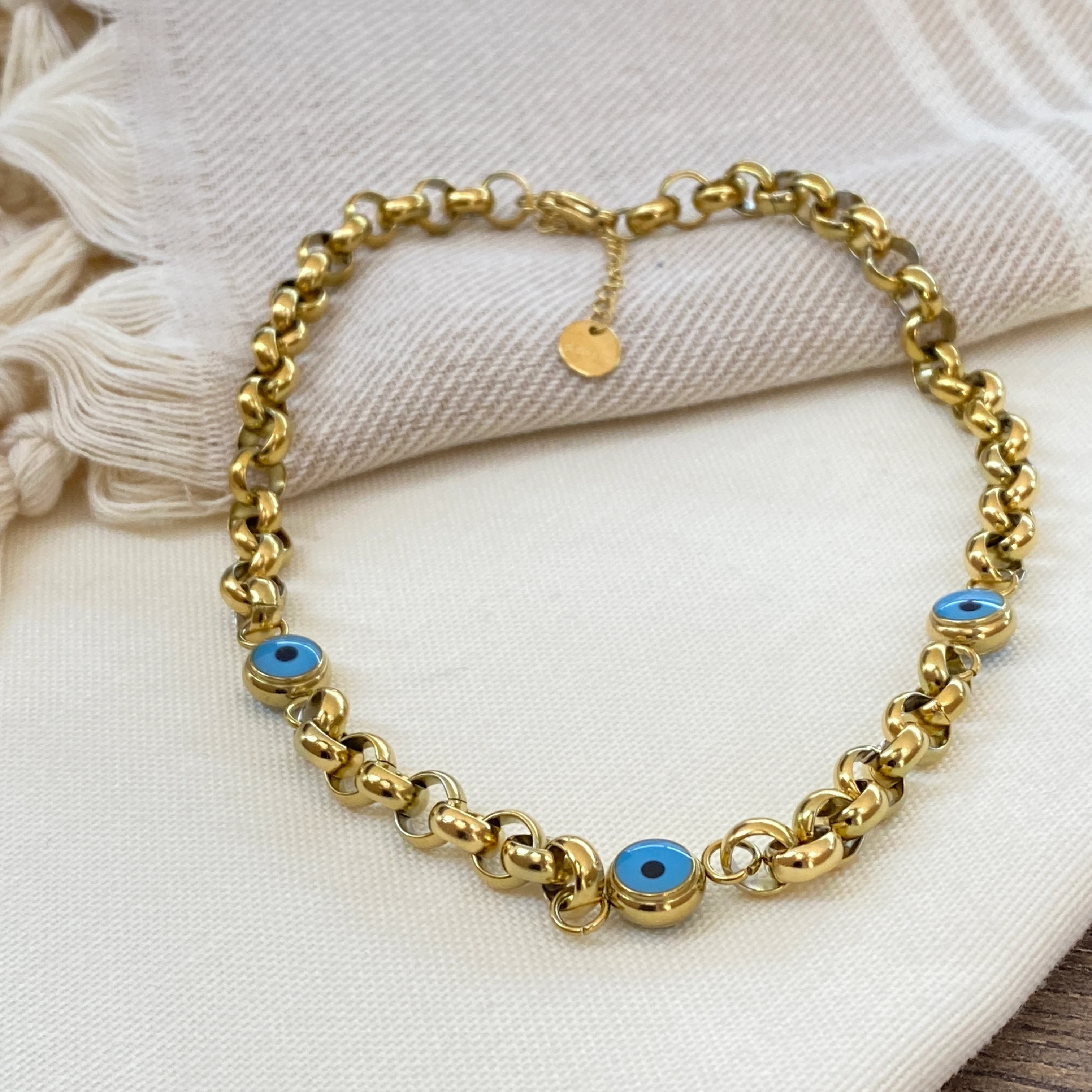 Nazar Boncuklu Kolye Doc Zincir 316 L Paslanmaz Çelik