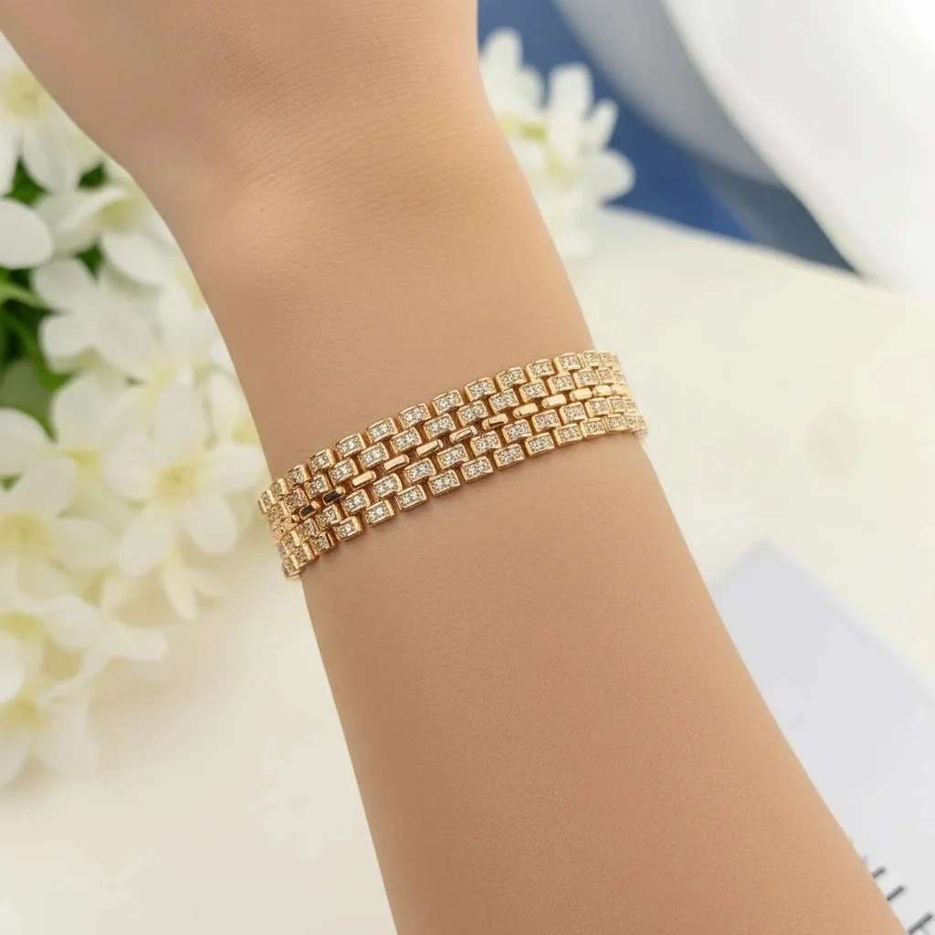 Hasır Bileklik Kuyumcu Model Zirkon Taşlı Çelik Kararmaz Xuping Vip Seri Rose