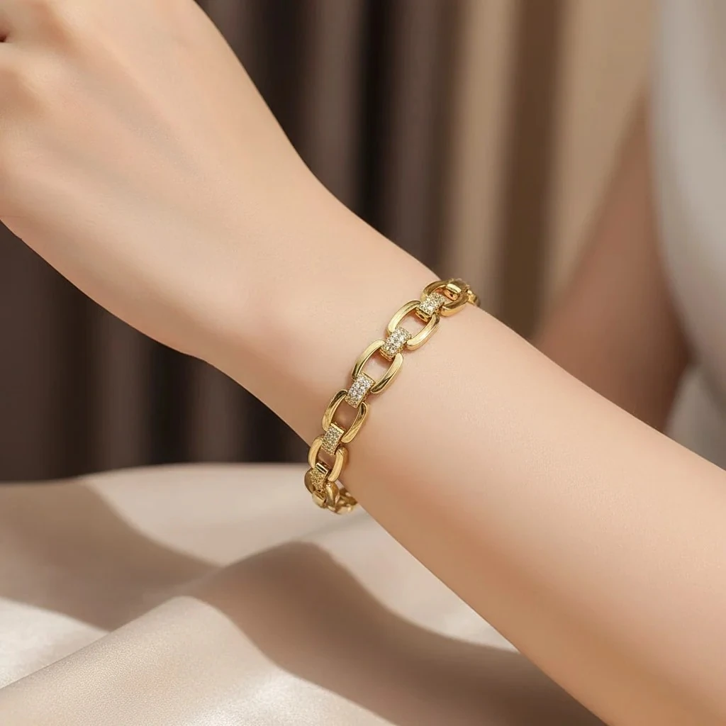 Kuyumcu Model Kare Kesim Kadın Künye Bileklik Kararmaz Xuping 14 Ayar