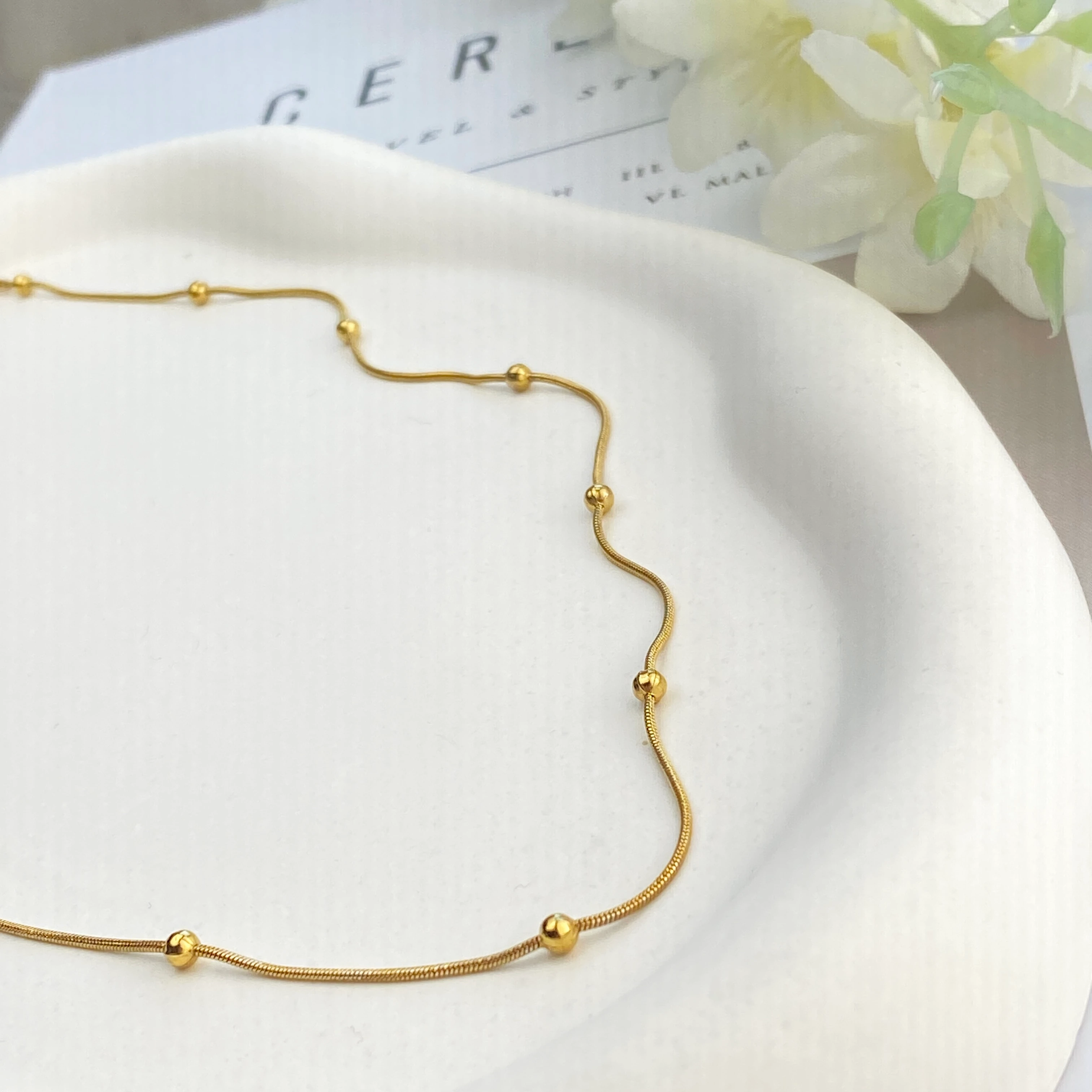 Kolye Dorika Topcuklu Model 316l Paslanmaz Çelik Gold 45 5cm