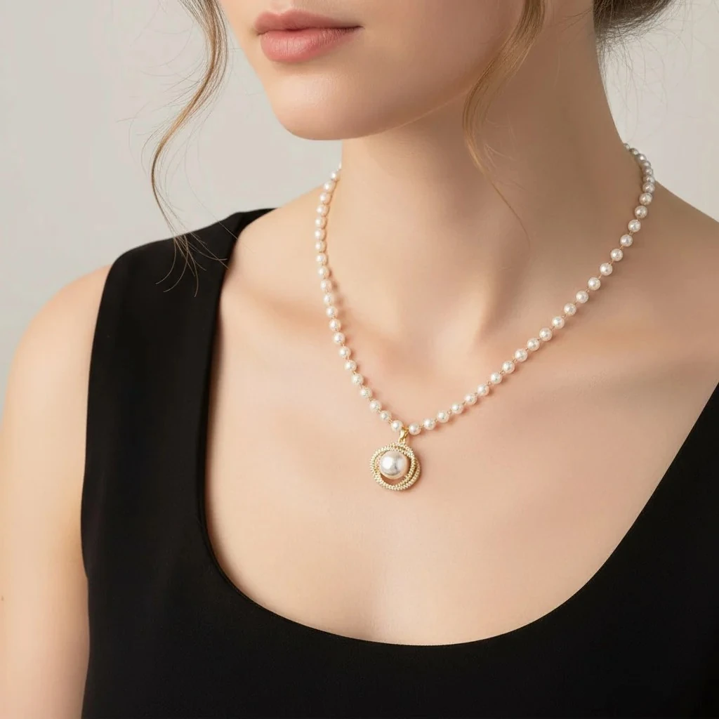 İnci Kolye İnci ve Zirkon Detaylı Kadın Kolye Gold 45cm