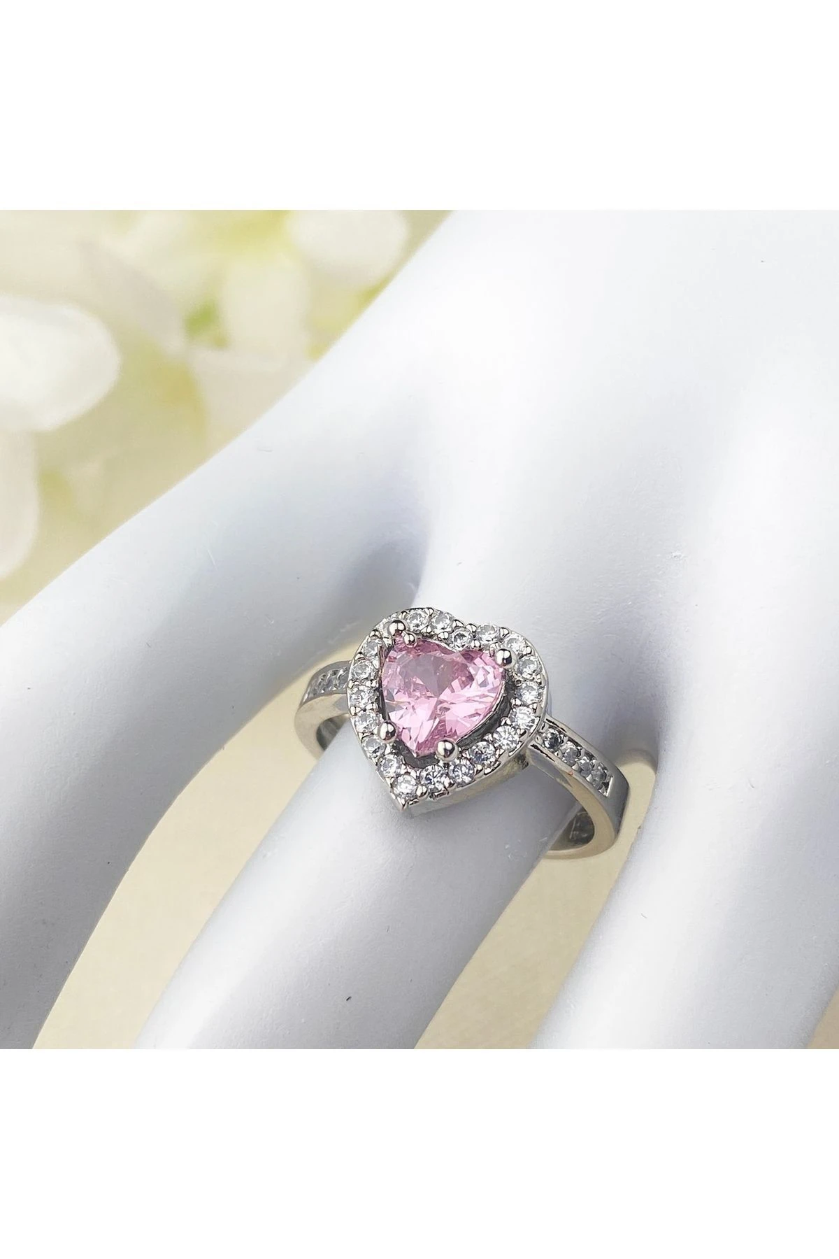 Kalpli Yüzük Pembe Kalpli Çelik Yüzük