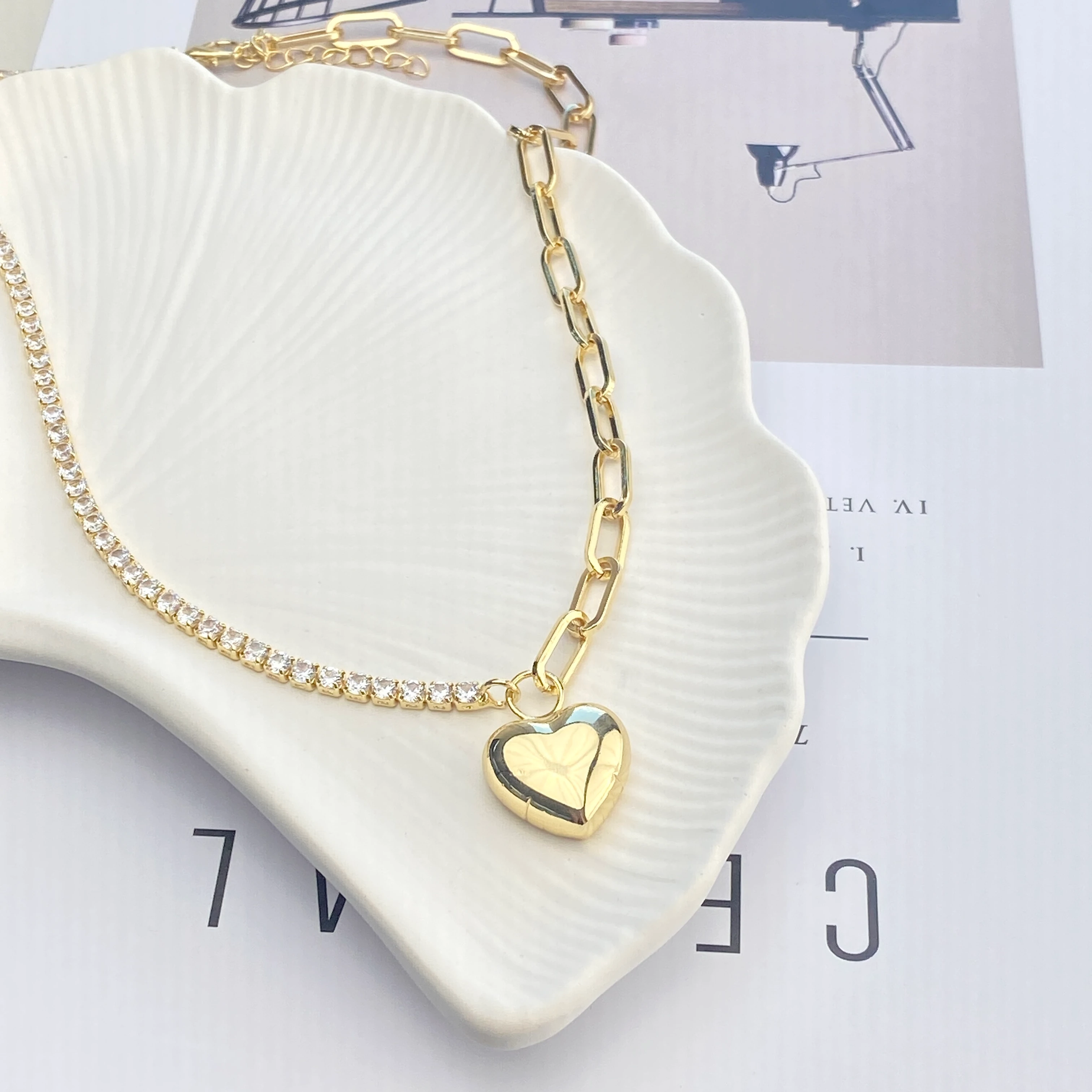 Ataç Zincir Kolye Suyolu Yıldız ve Kalp Uçlu Tasarım Gold Kolye