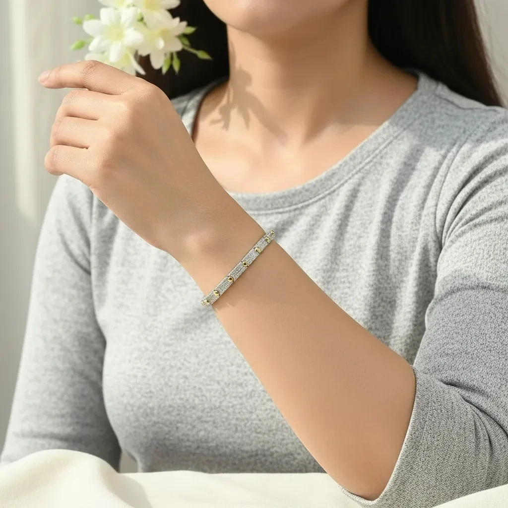 Full Zirkon Taşlı Bileklik Marka Model Çift Renk 17+5cm