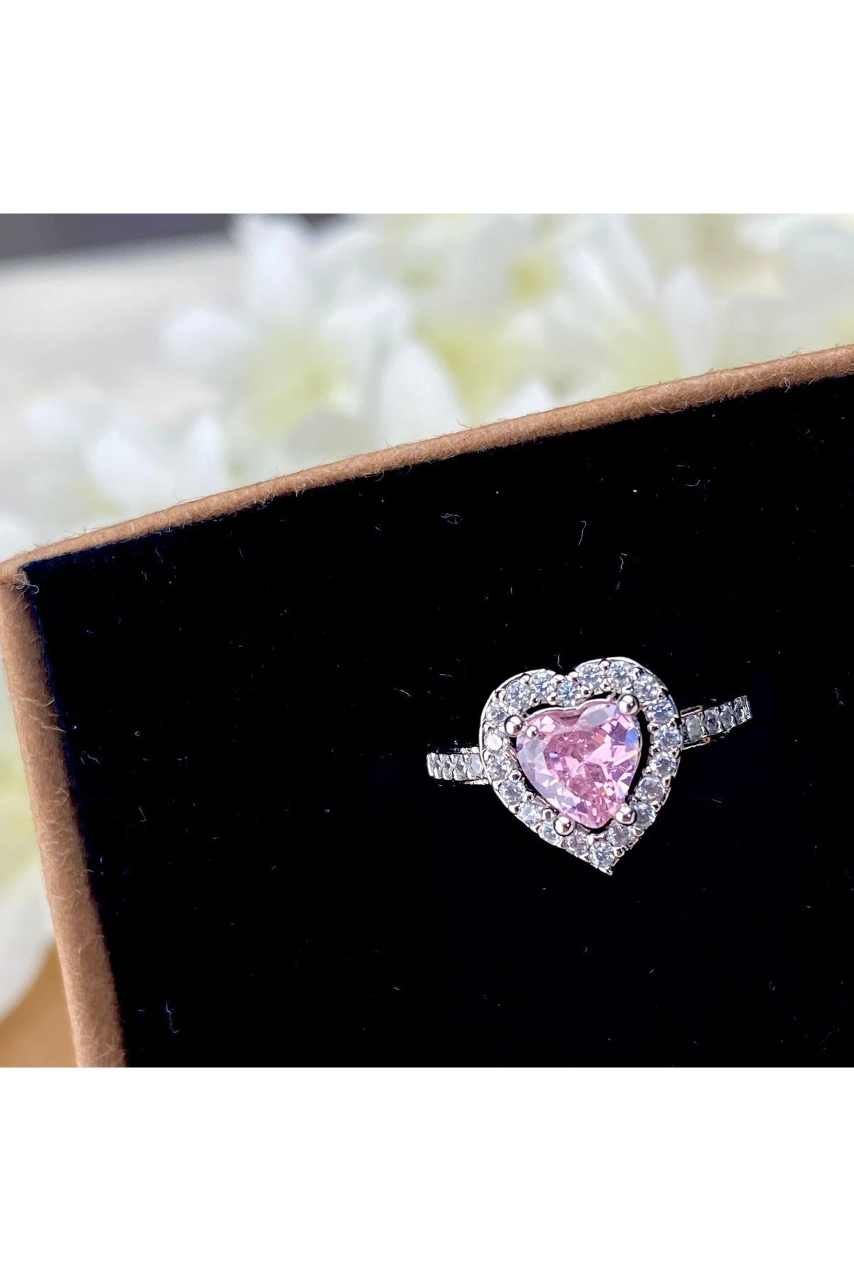 Kalpli Yüzük Pembe Kalpli Çelik Yüzük