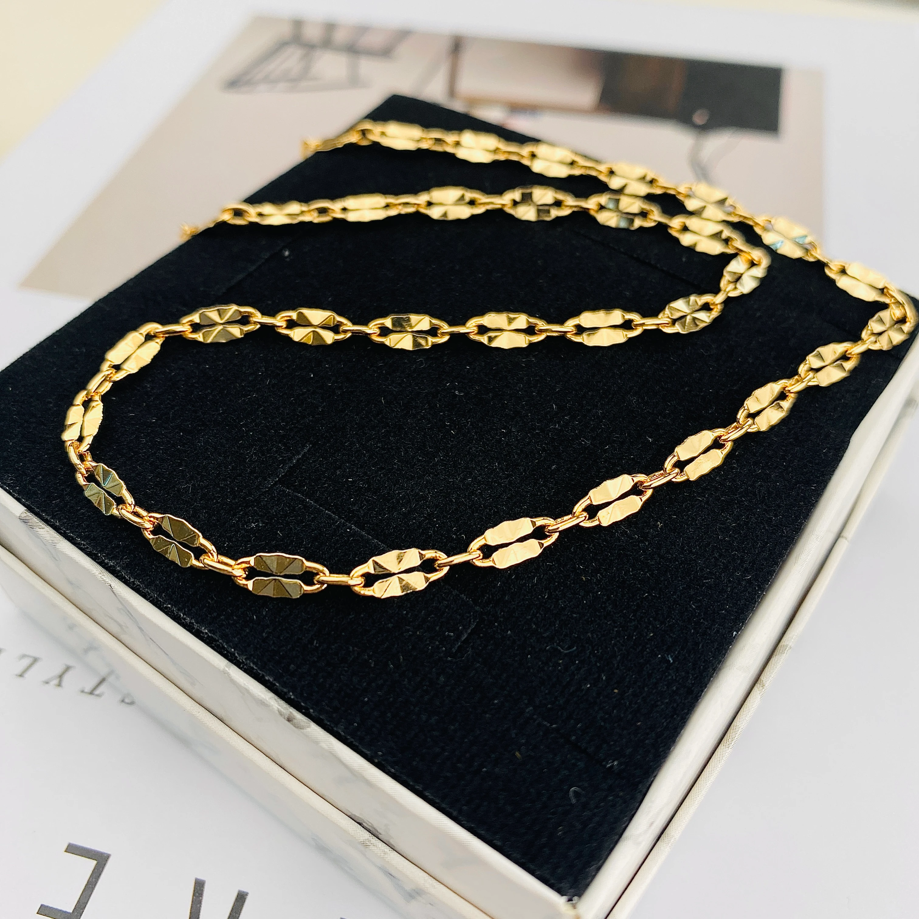 Ezme Kolye Kadın İtalyan Ezme Kolye Ezme Pullu Gold 50cm