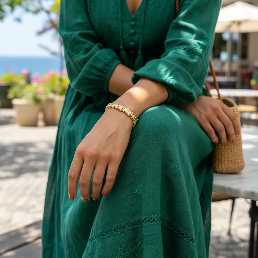 Kadın Bileklik Ritim Bileklik Zirkon Taşlı Kararmaz Xuping Vip Seri 14 Ayar Gold 17+2cm