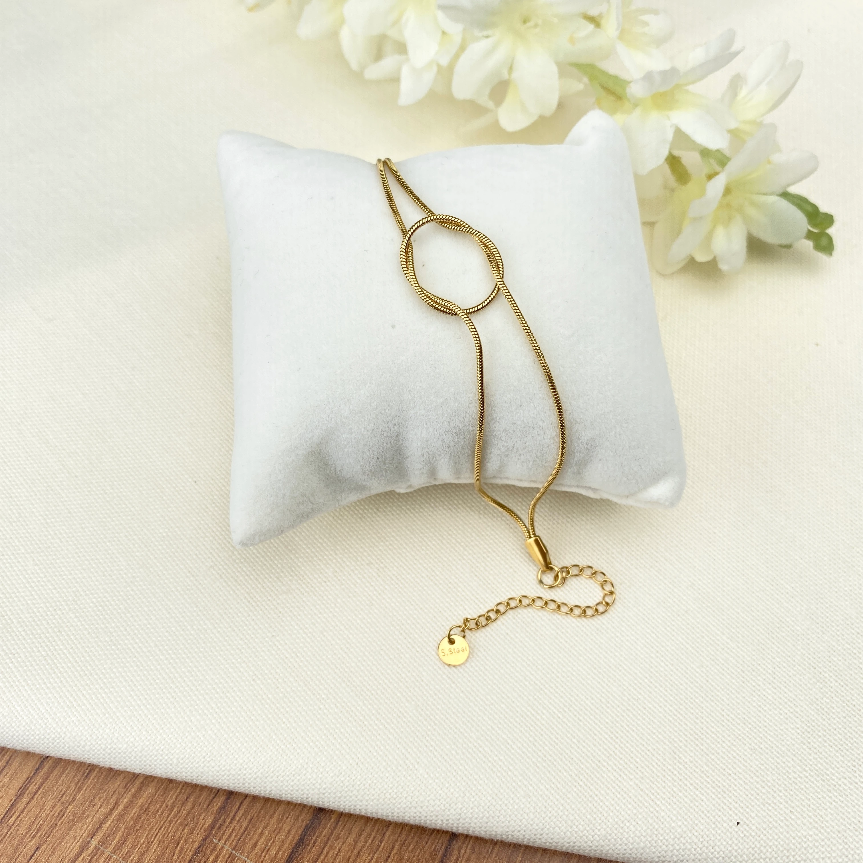 Düğüm Bileklik Kadın Sonsuzluk Bileklik Kararmaz Çelik Gold 17+5cm