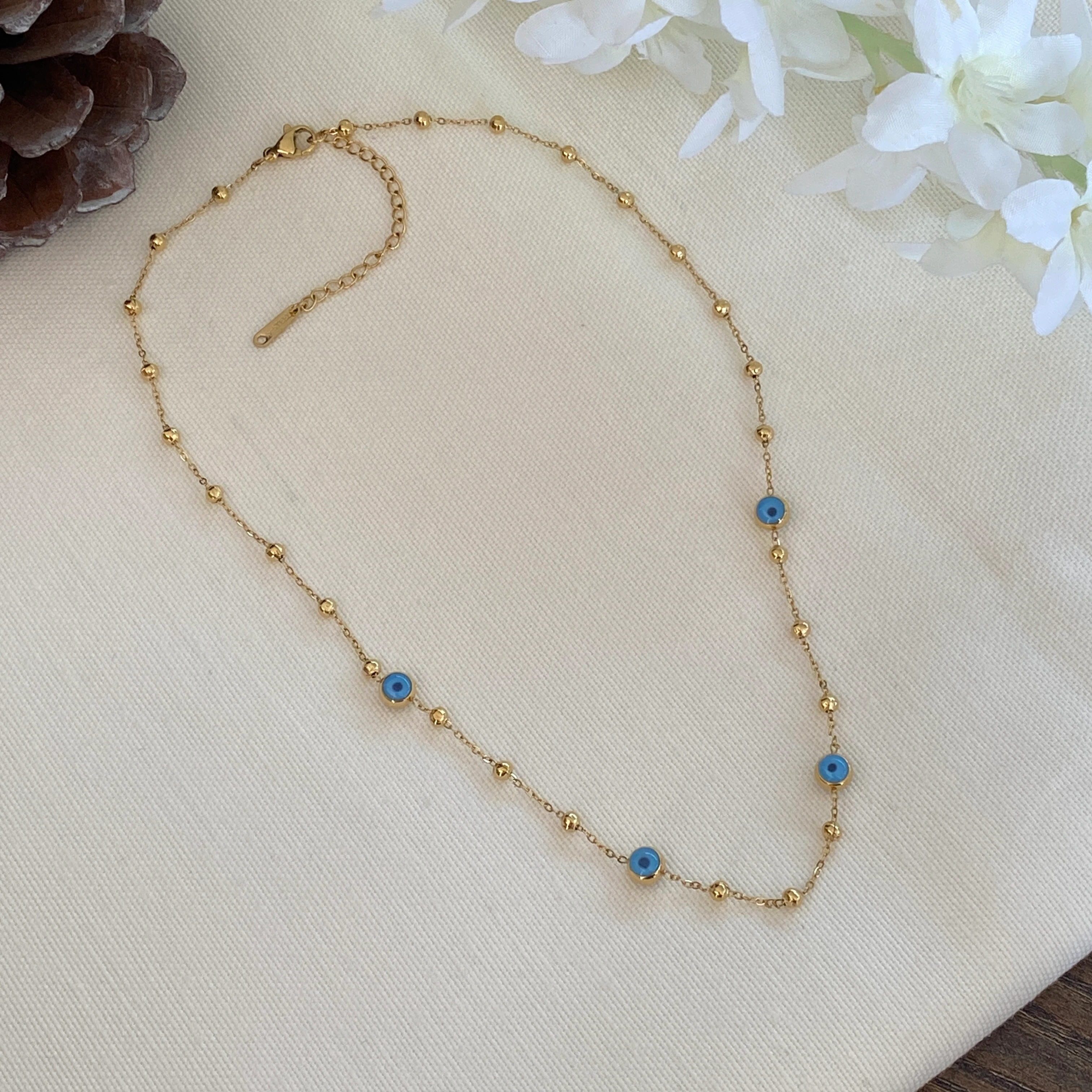 Nazar Kolye Dorika Geçişli Yüksek Kalite 316 L Çelik Gold 42+5 cm