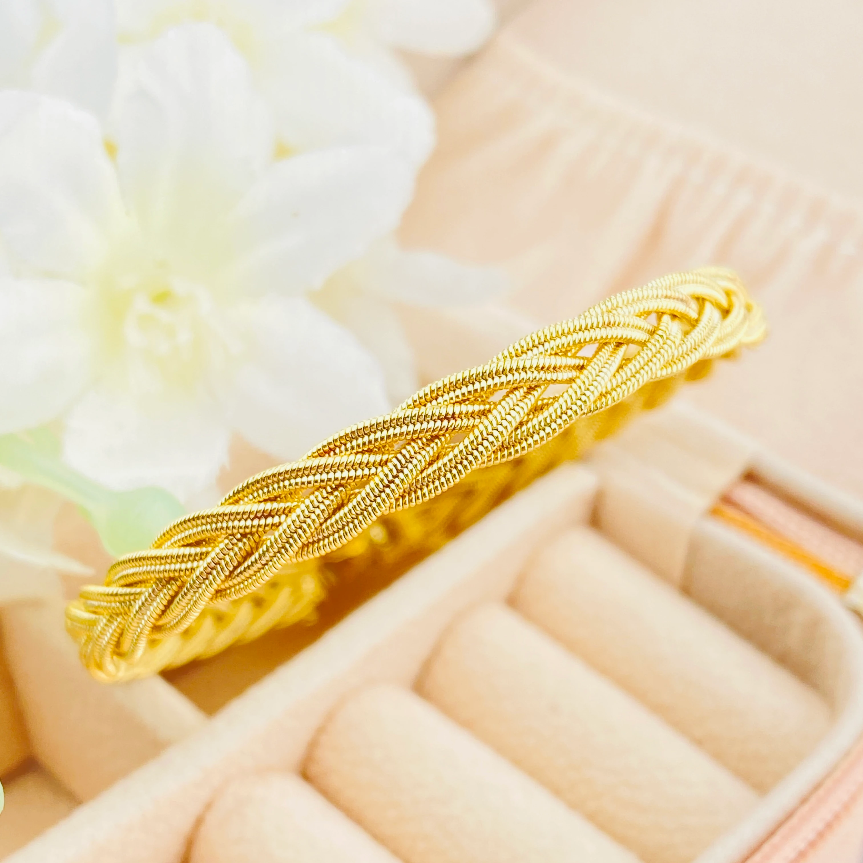 Hasır Bileklik İnce Trabzon Örgü Bileklik Kararmaz Xuping Vip Seri 14 Ayar Gold 19cm