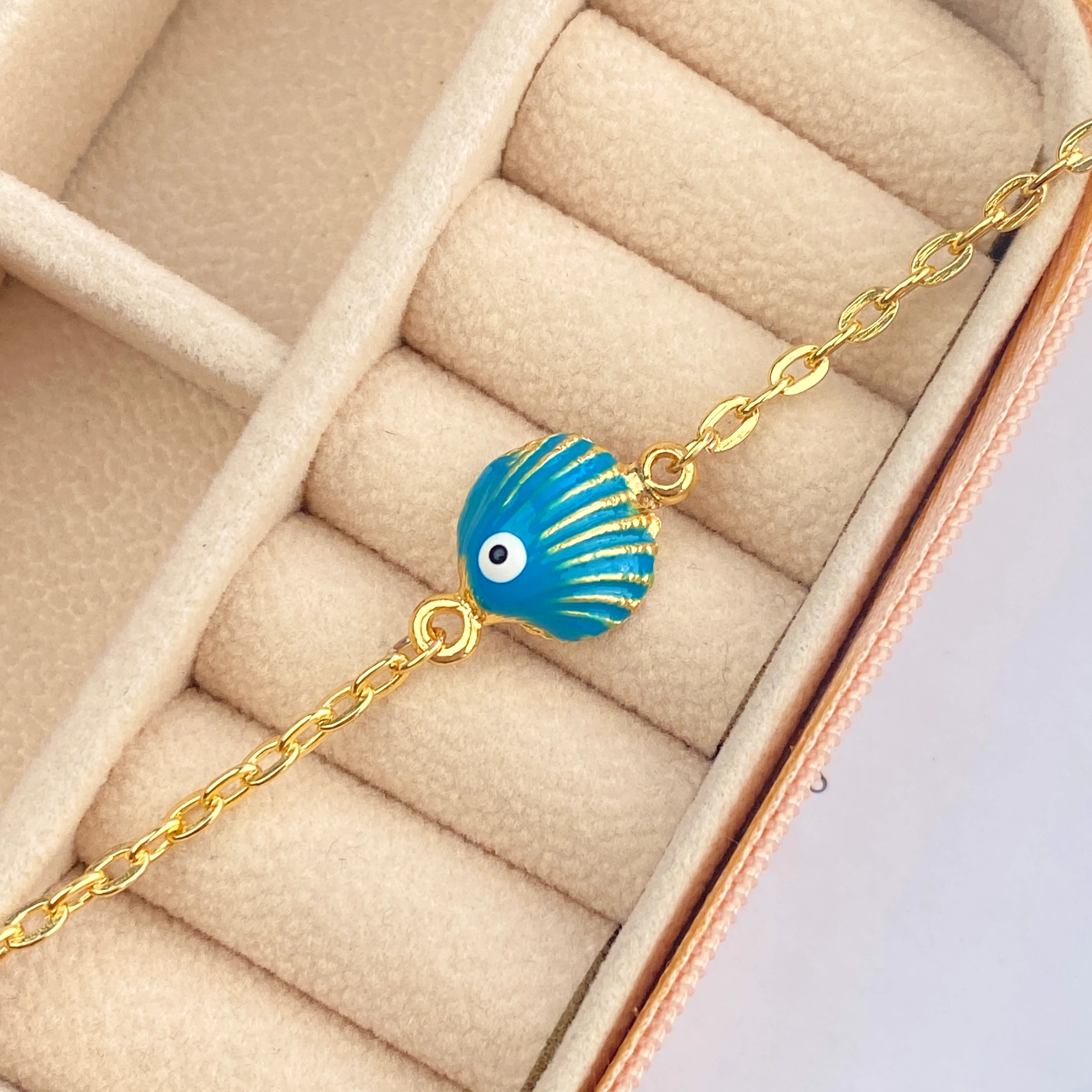 Mineli Bileklik Deniz Kabuğu Bileklik Pirinç Gold 17+5cm