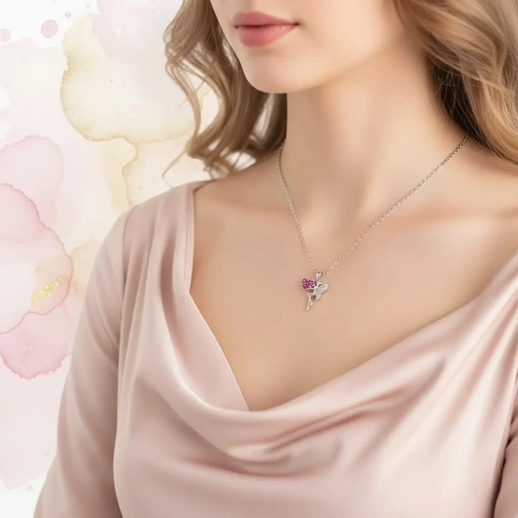 Peri Kadın Kolye Peri Kızı Zirkon Taşlı Silver Kolye 45cm