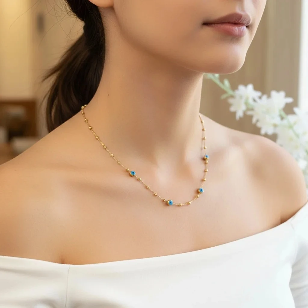 Nazar Kolye Dorika Geçişli Yüksek Kalite 316 L Çelik Gold 42+5 cm