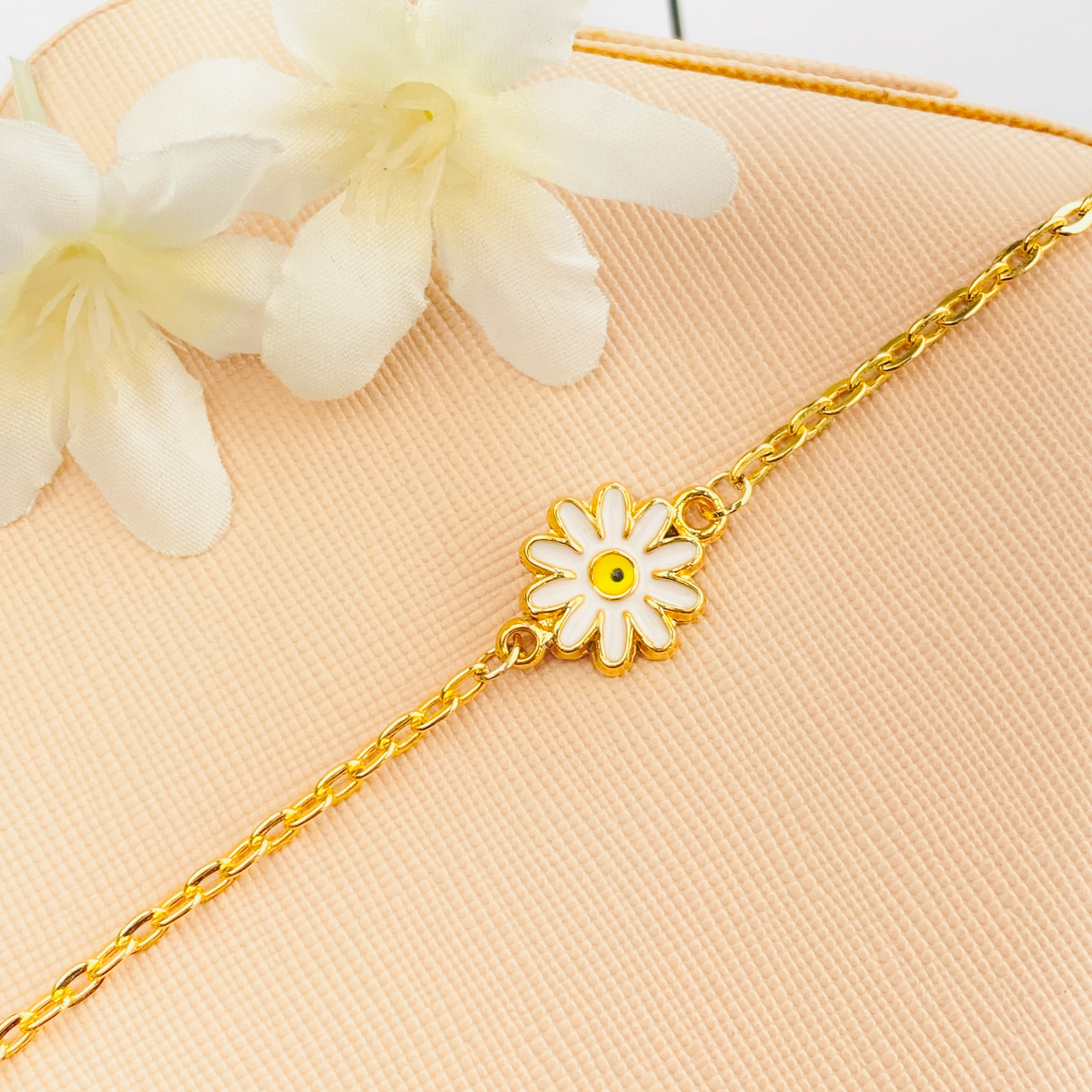 Mineli Bileklik Papatya Bileklik Pirinç Gold 17+5cm