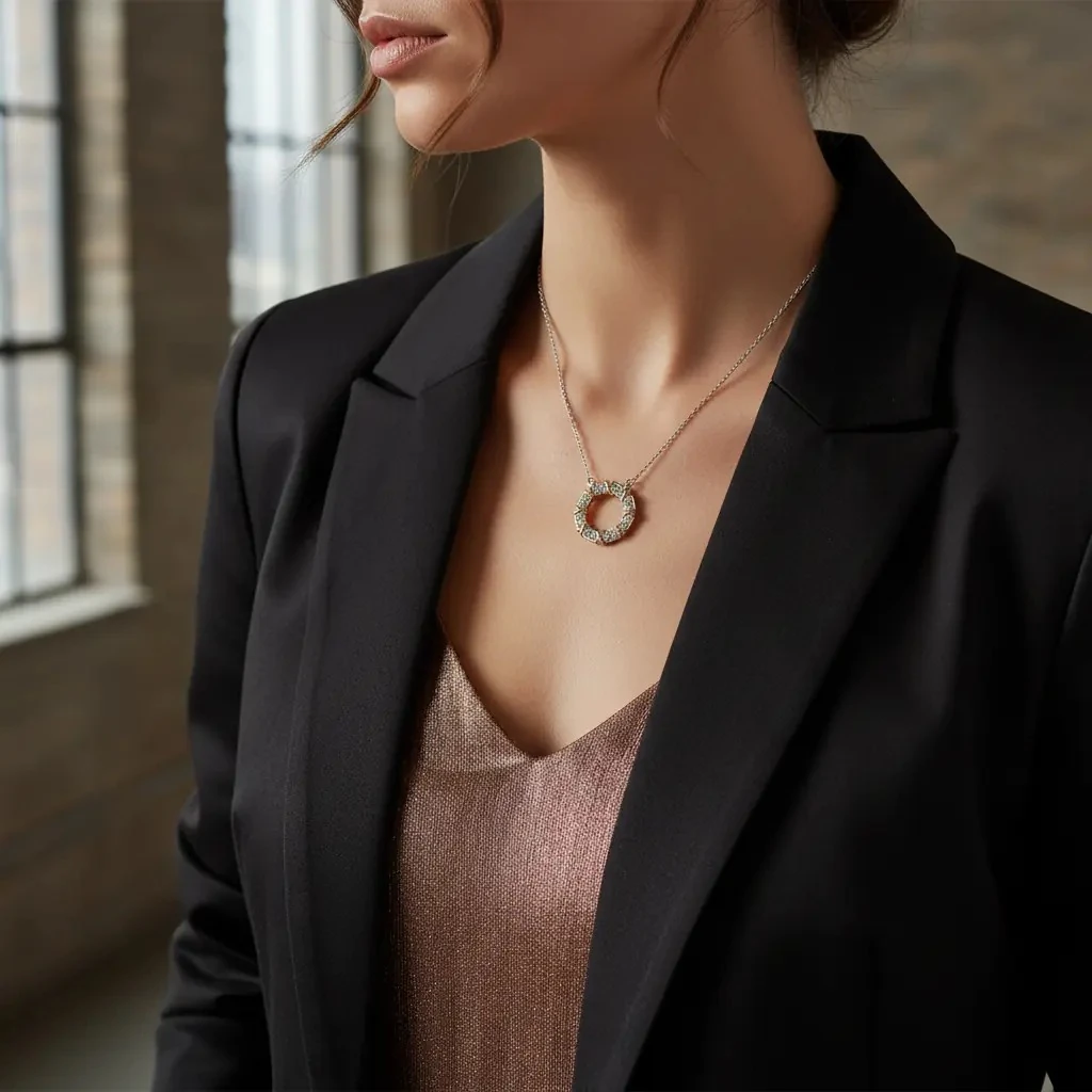 Kadın Kolye Marka Model Zirkon Taşlı Çelik Silver-Gold 41+5 cm