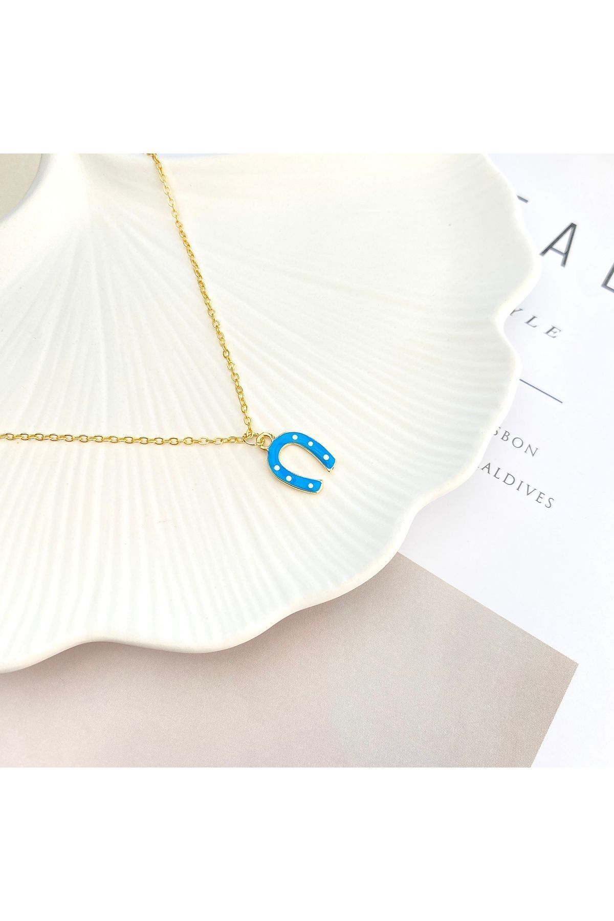 Mineli Kolye Nal Şans Kolyesi  Gold 45 cm