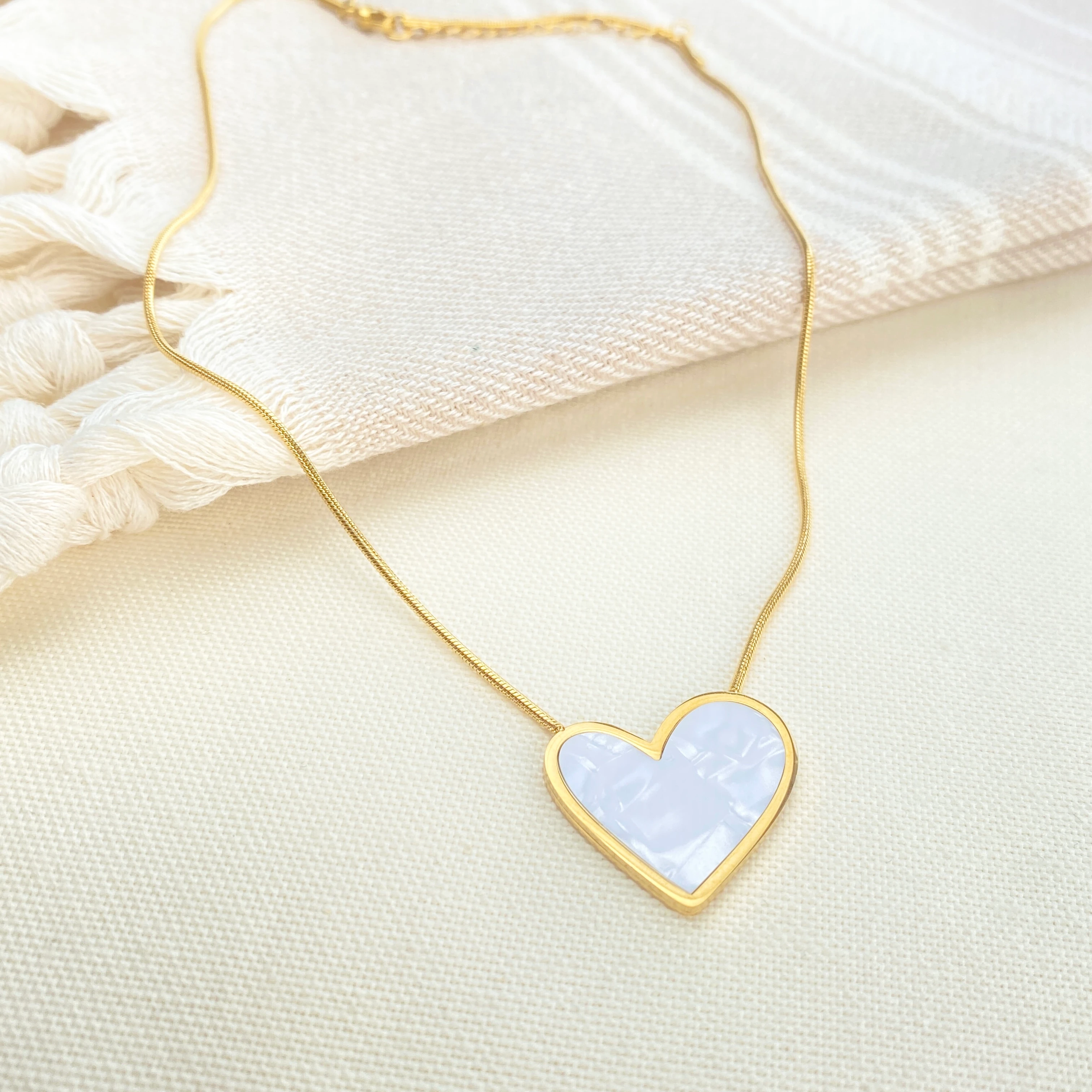 Kadın Kalp Kolye Sedef Kalp Kolye 316 L Paslanmaz Çelik Gold 41+5cm