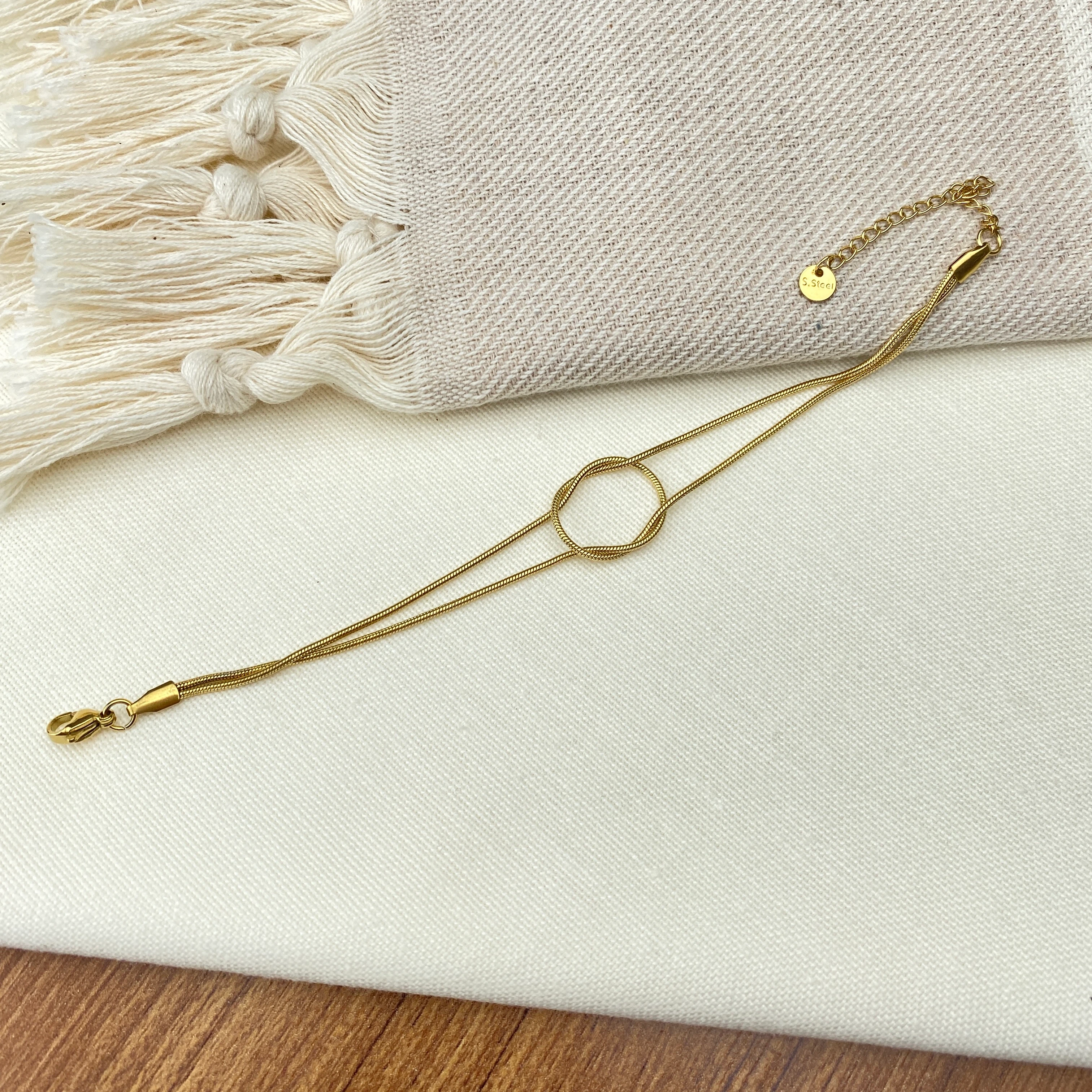 Düğüm Bileklik Kadın Sonsuzluk Bileklik Kararmaz Çelik Gold 17+5cm