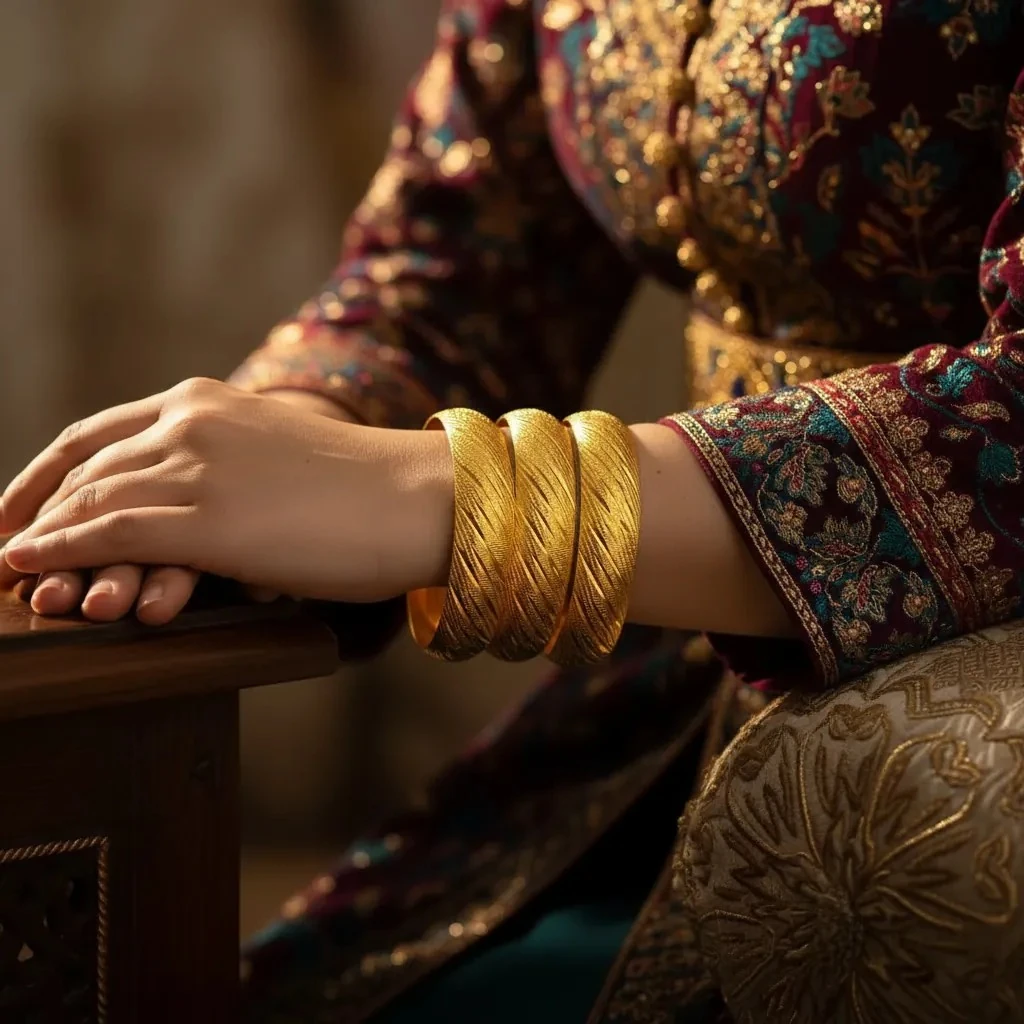 22 Ayar Altın Kaplama Bilezik Yatay Çizgi Kadın İmitasyon Bilezik 1.5cm (1 Adet)