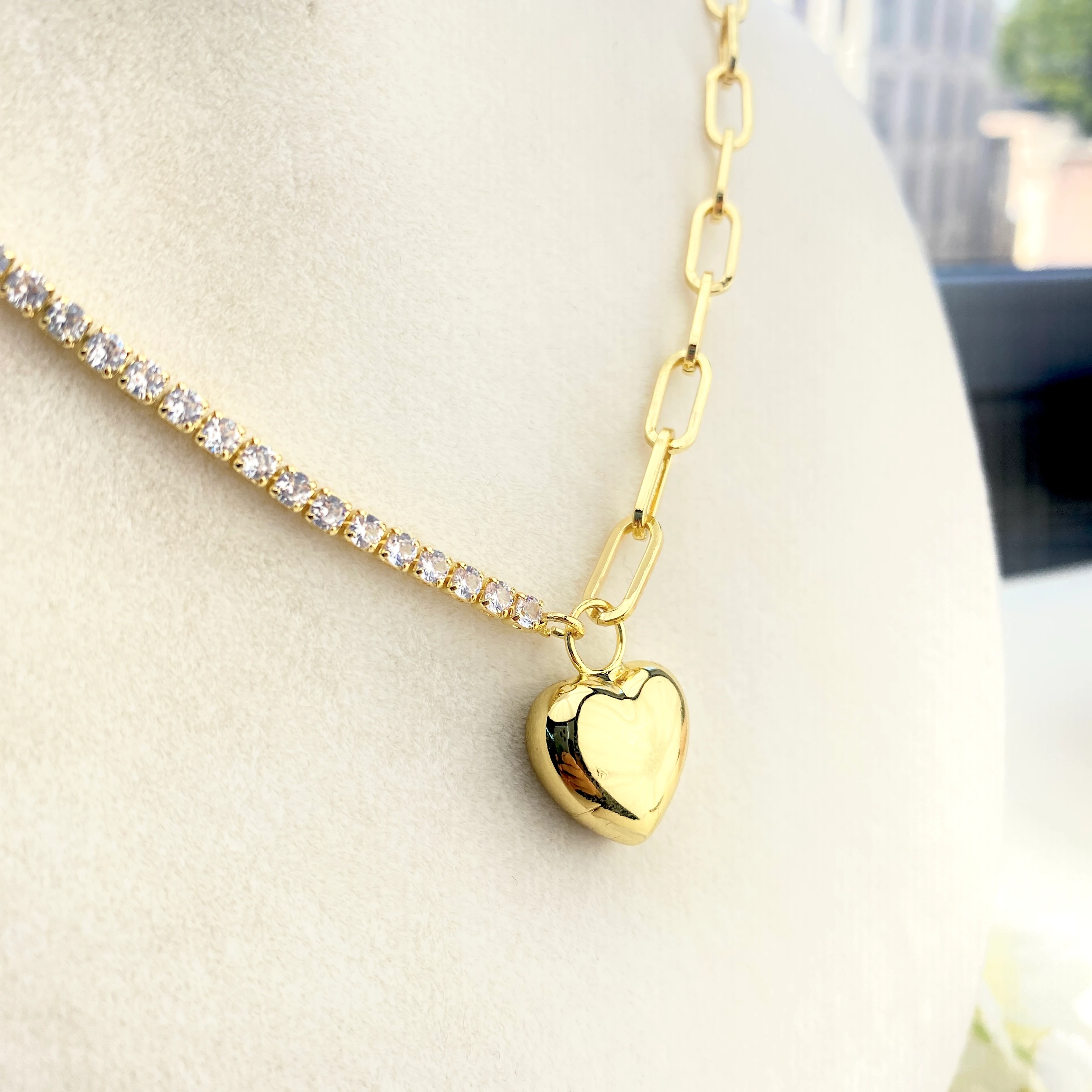 Ataç Zincir Kolye Suyolu Yıldız ve Kalp Uçlu Tasarım Gold Kolye