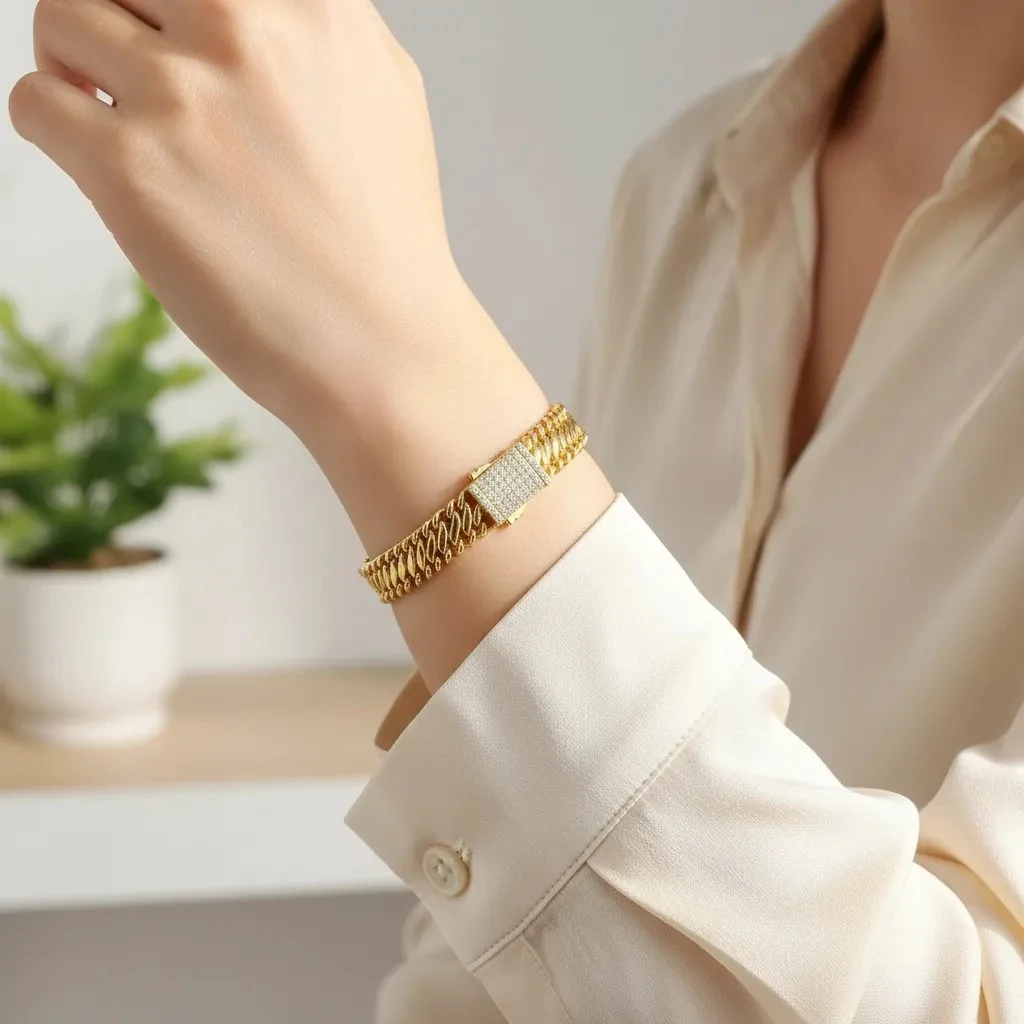 Gurmet Bileklik Örgü Zincir Gurmet Künye Kararmaz Xuping Vip Seri 14 Ayar Gold 20cm