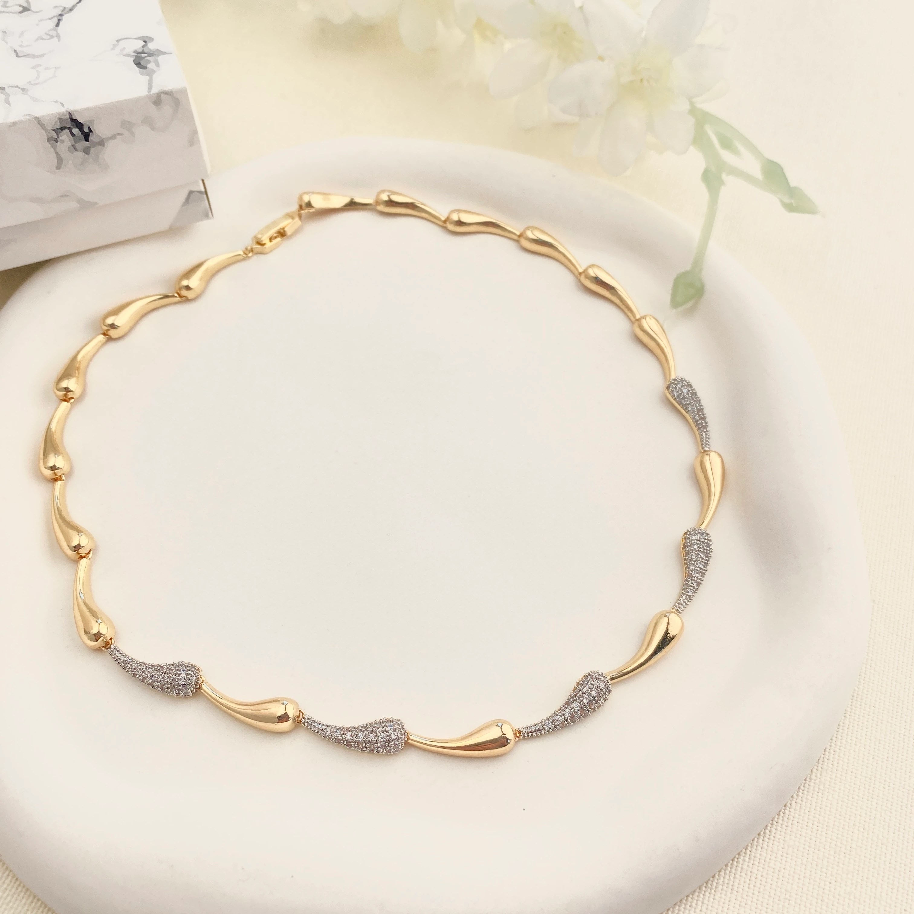 Damla Kolye Sıralı Damla Botte Kolye 40 cm Gold Gümüş