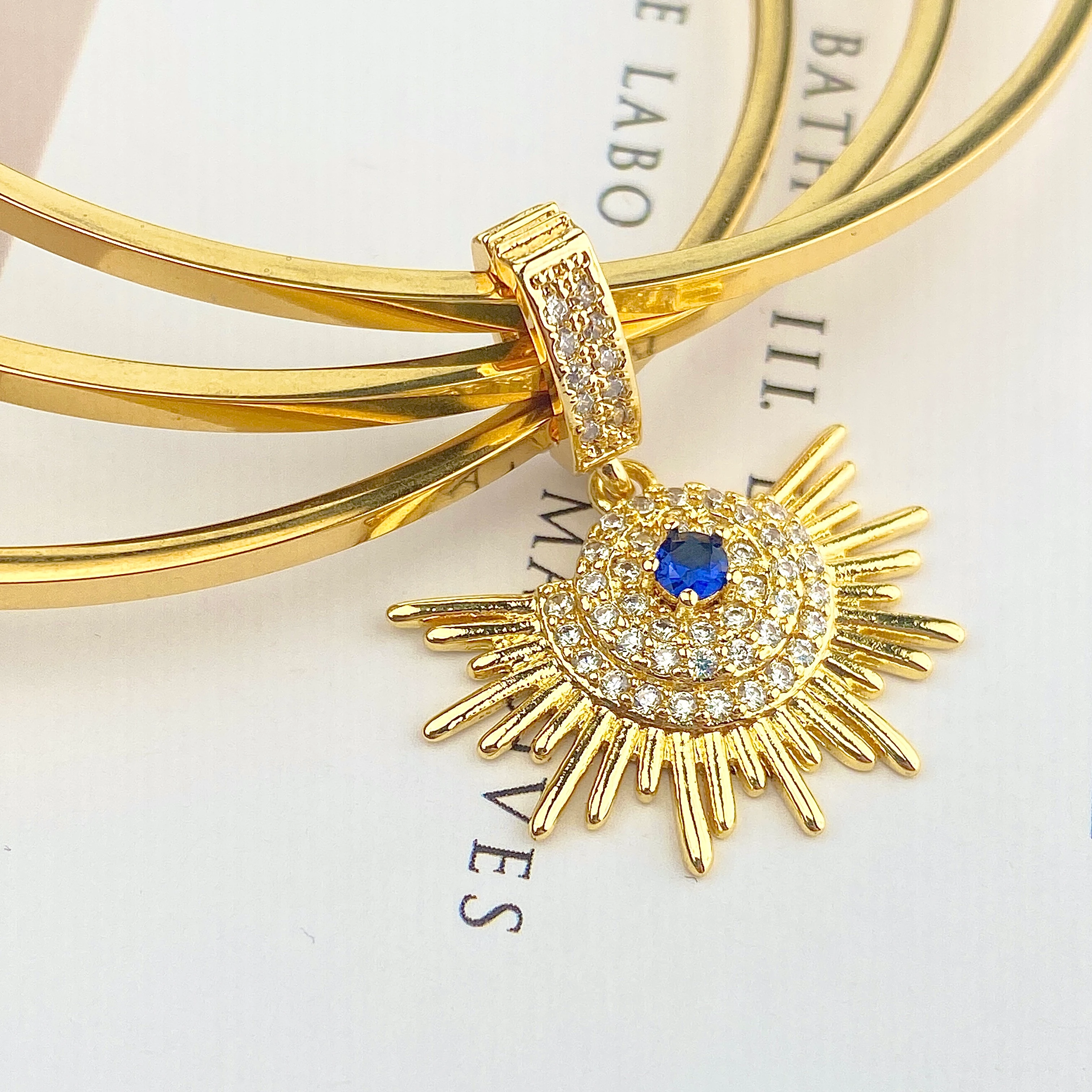 Çelik Ajda Bilezik Charmlı Ajda Bilezik 3lü Zirkon Taşlı Güneş Model