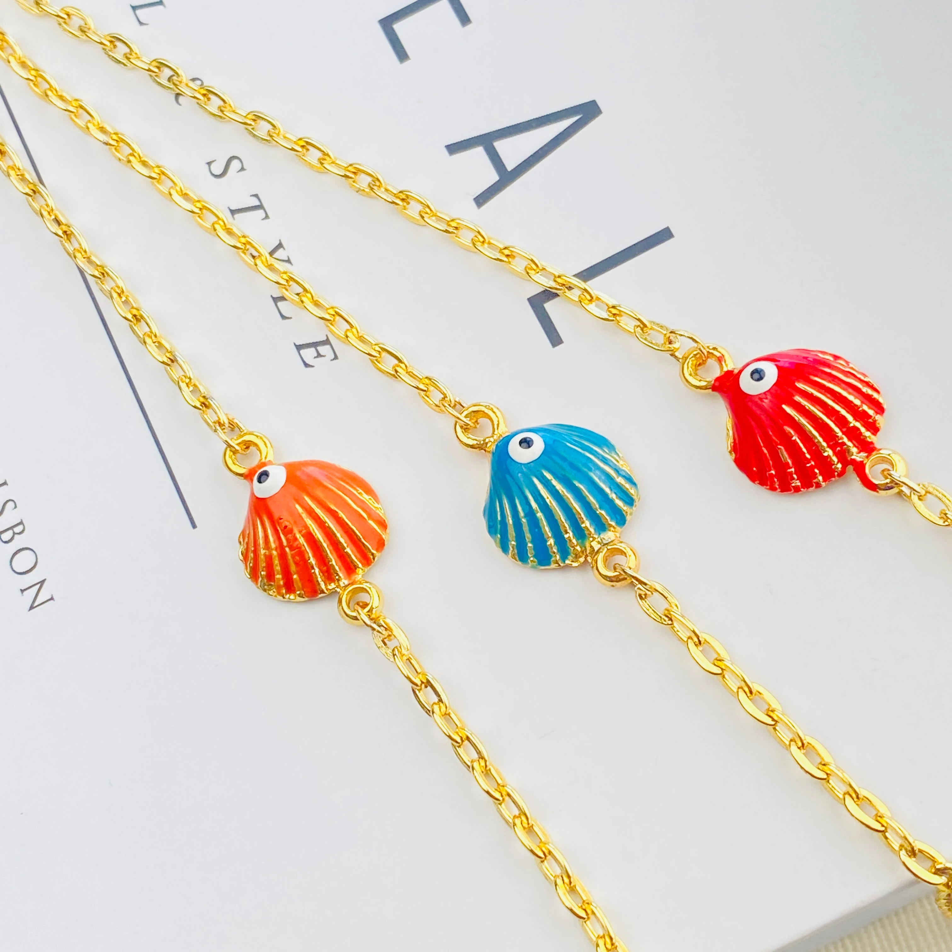 Mineli Bileklik Deniz Kabuğu Bileklik Pirinç Gold 17+5cm