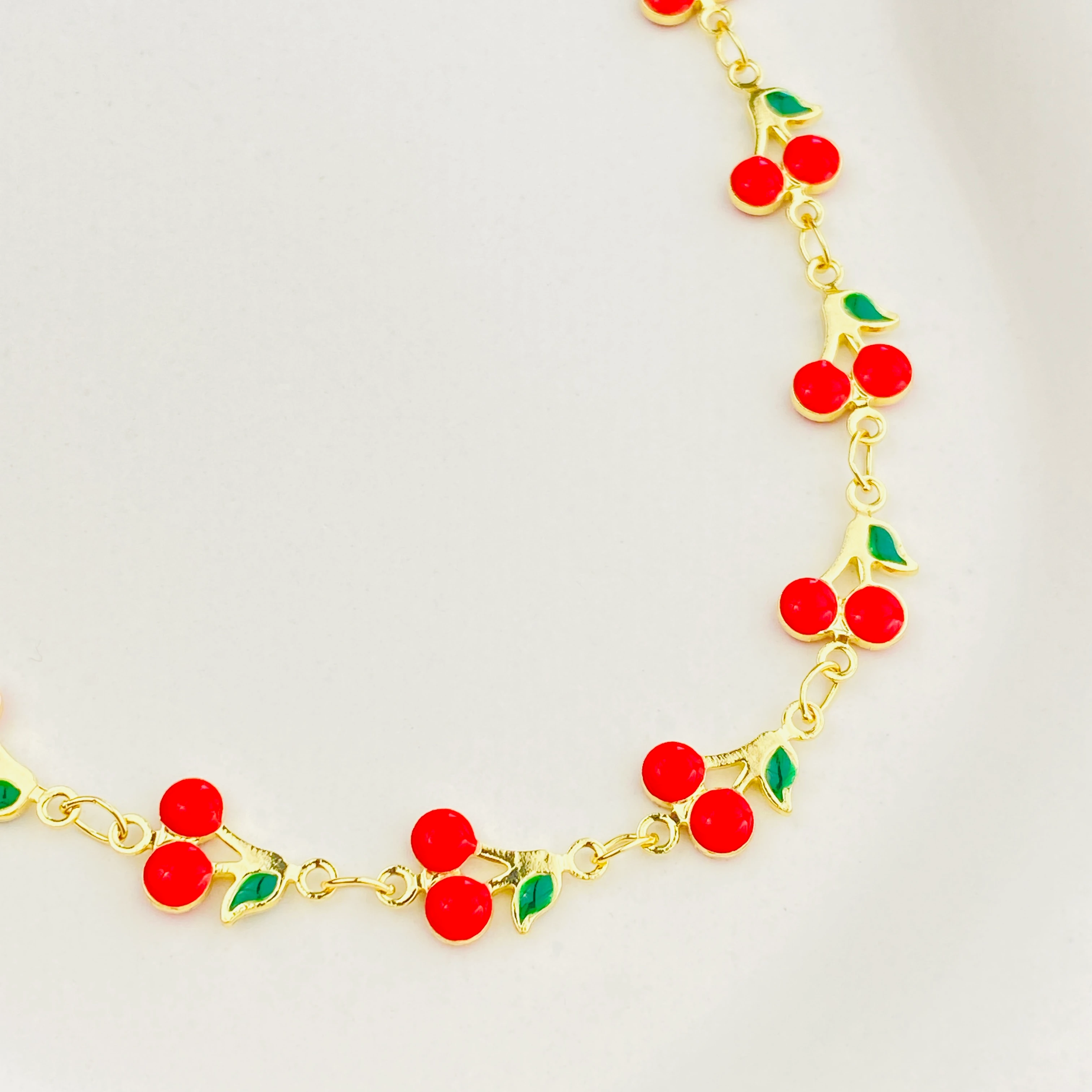 Kiraz Kolye Mineli Yaz Kolyesi Kararmaz Çelik Gold 45cm