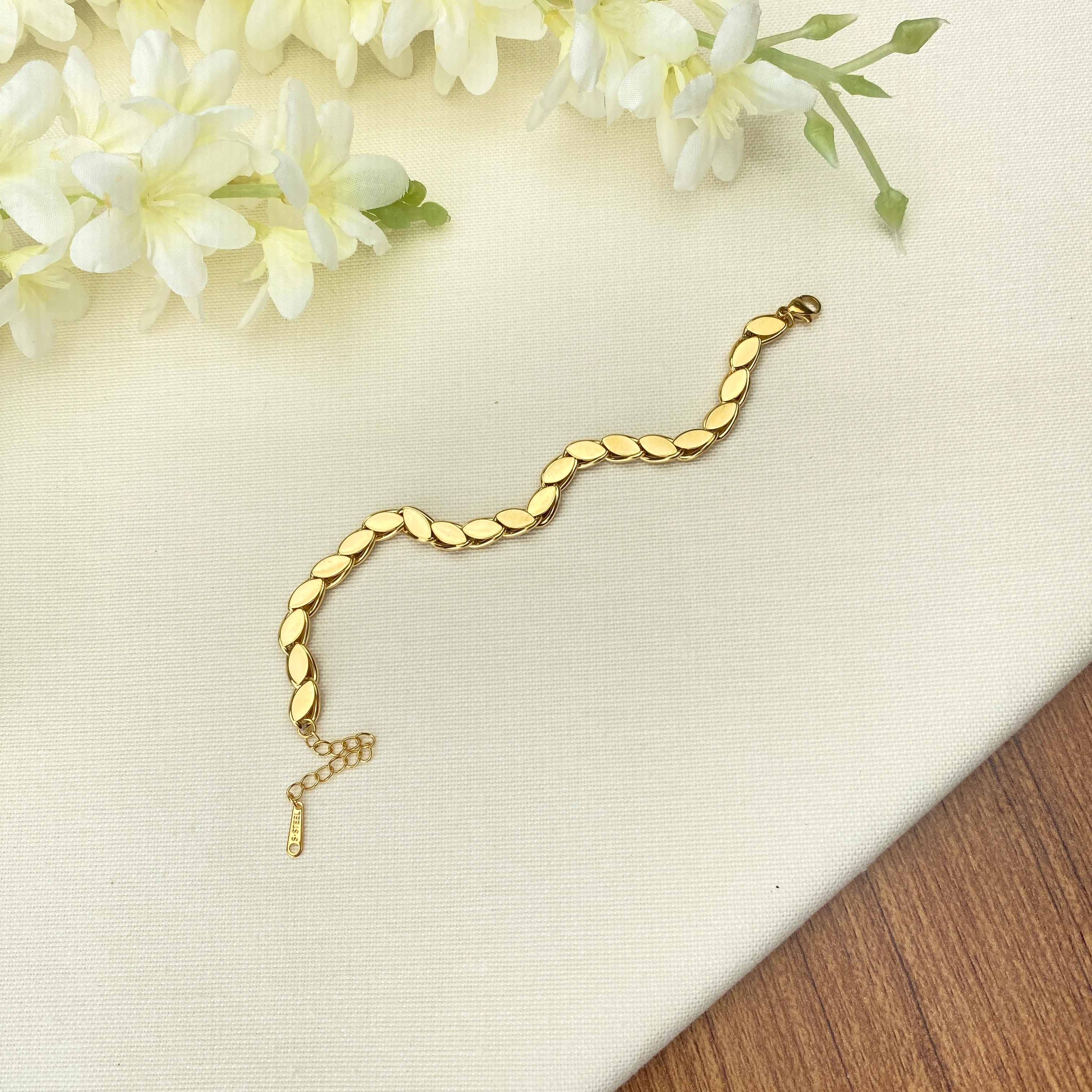 Arpa Bileklik Yüksek Kalite 316 L Paslanmaz Çelik Gold 17,5 + 3 cm