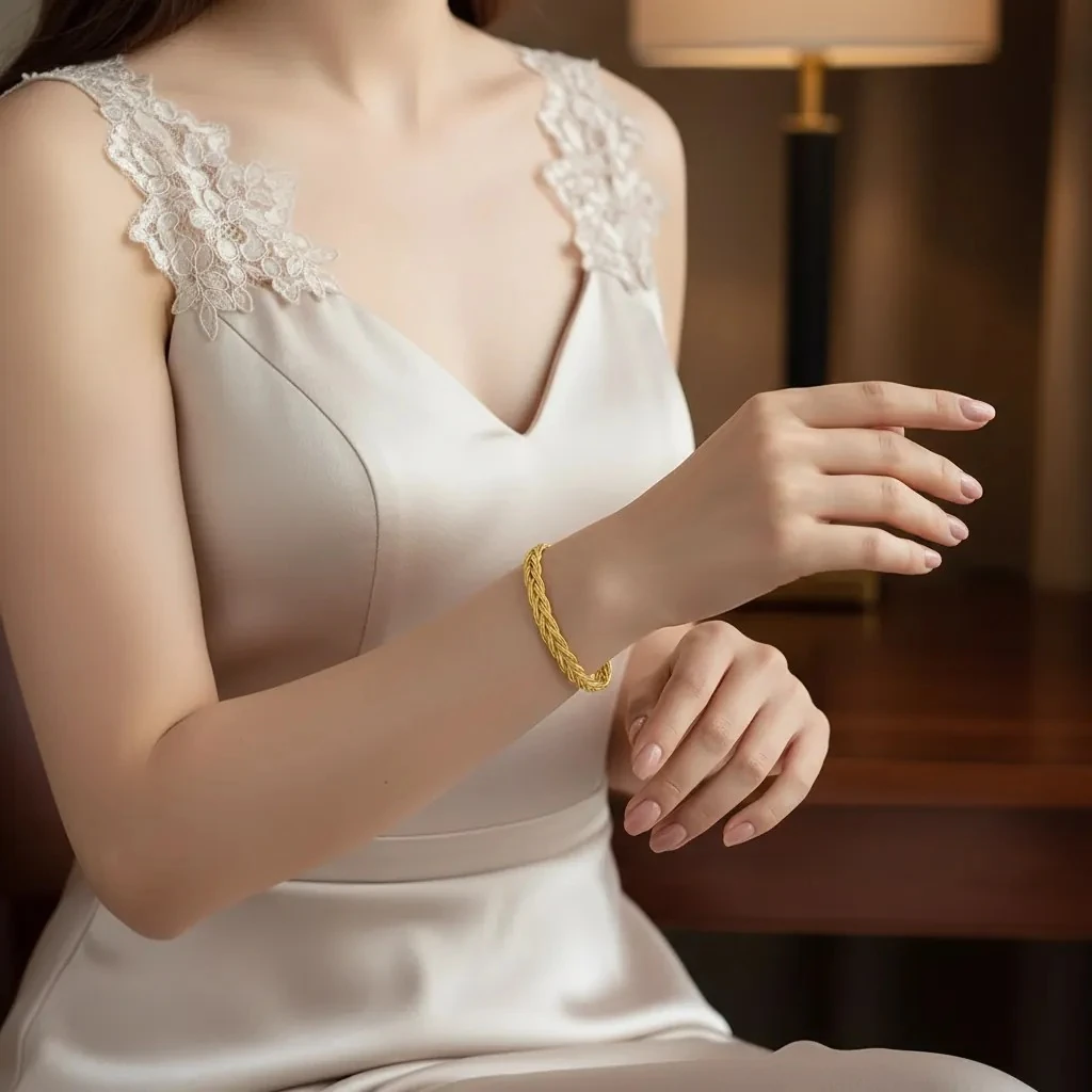 Hasır Bileklik İnce Trabzon Örgü Bileklik Kararmaz Xuping Vip Seri 14 Ayar Gold 19cm