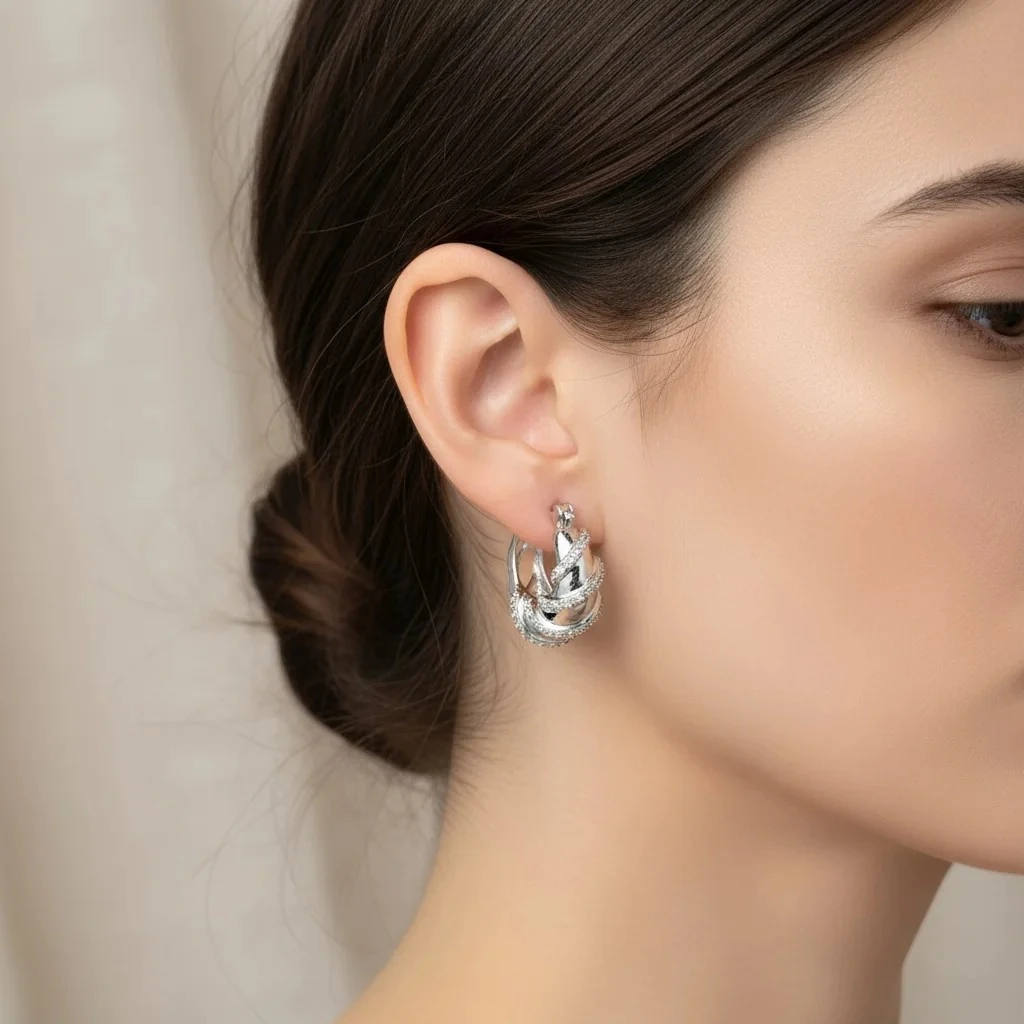 Kadın Trend Küpe Burgu Taşlı 316 L Paslanmaz Çelik Silver