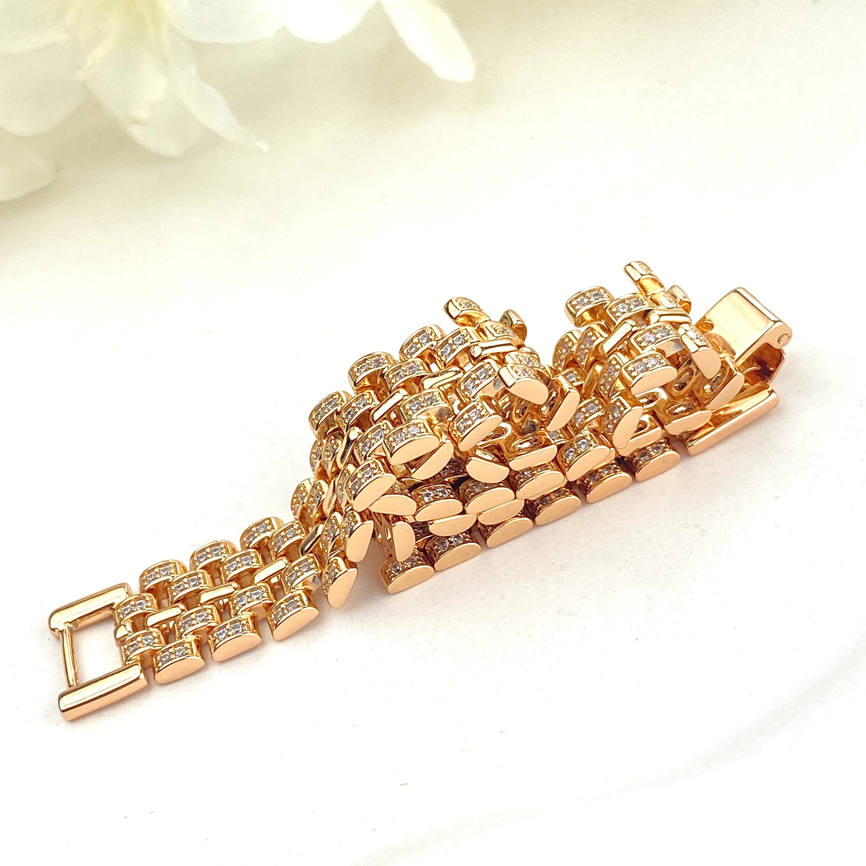 Hasır Bileklik Kuyumcu Model Zirkon Taşlı Çelik Kararmaz Xuping Vip Seri Rose