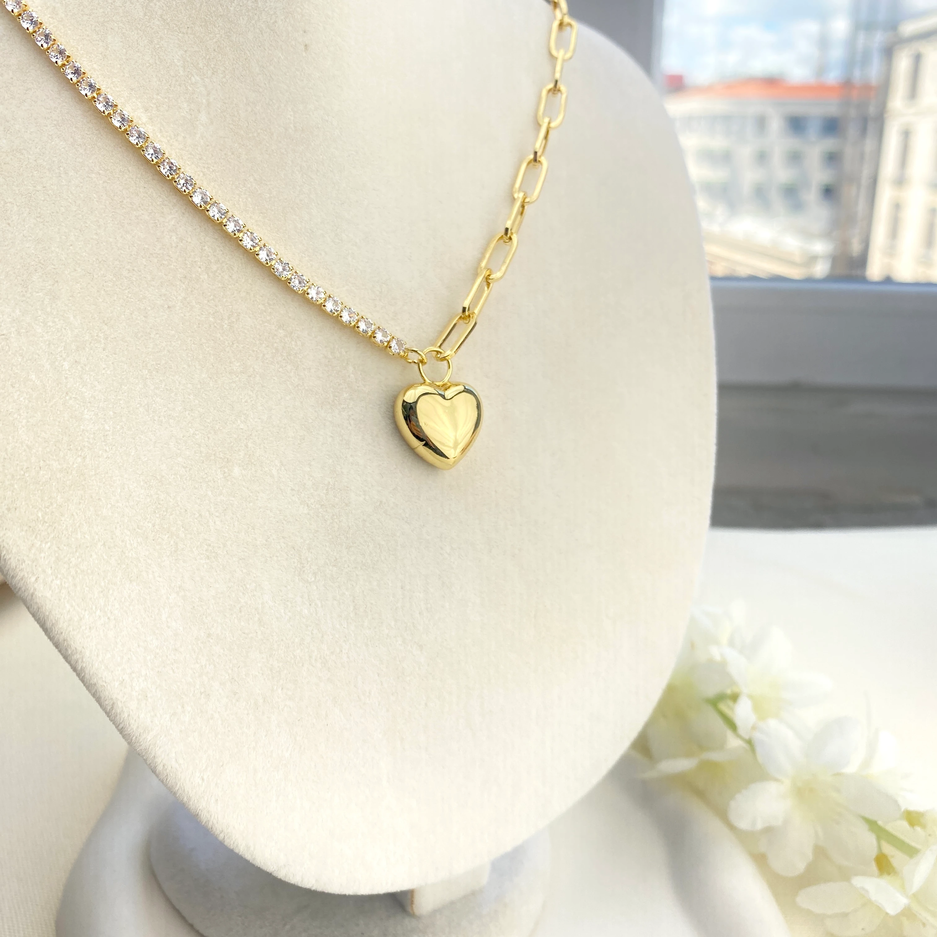 Ataç Zincir Kolye Suyolu Yıldız ve Kalp Uçlu Tasarım Gold Kolye