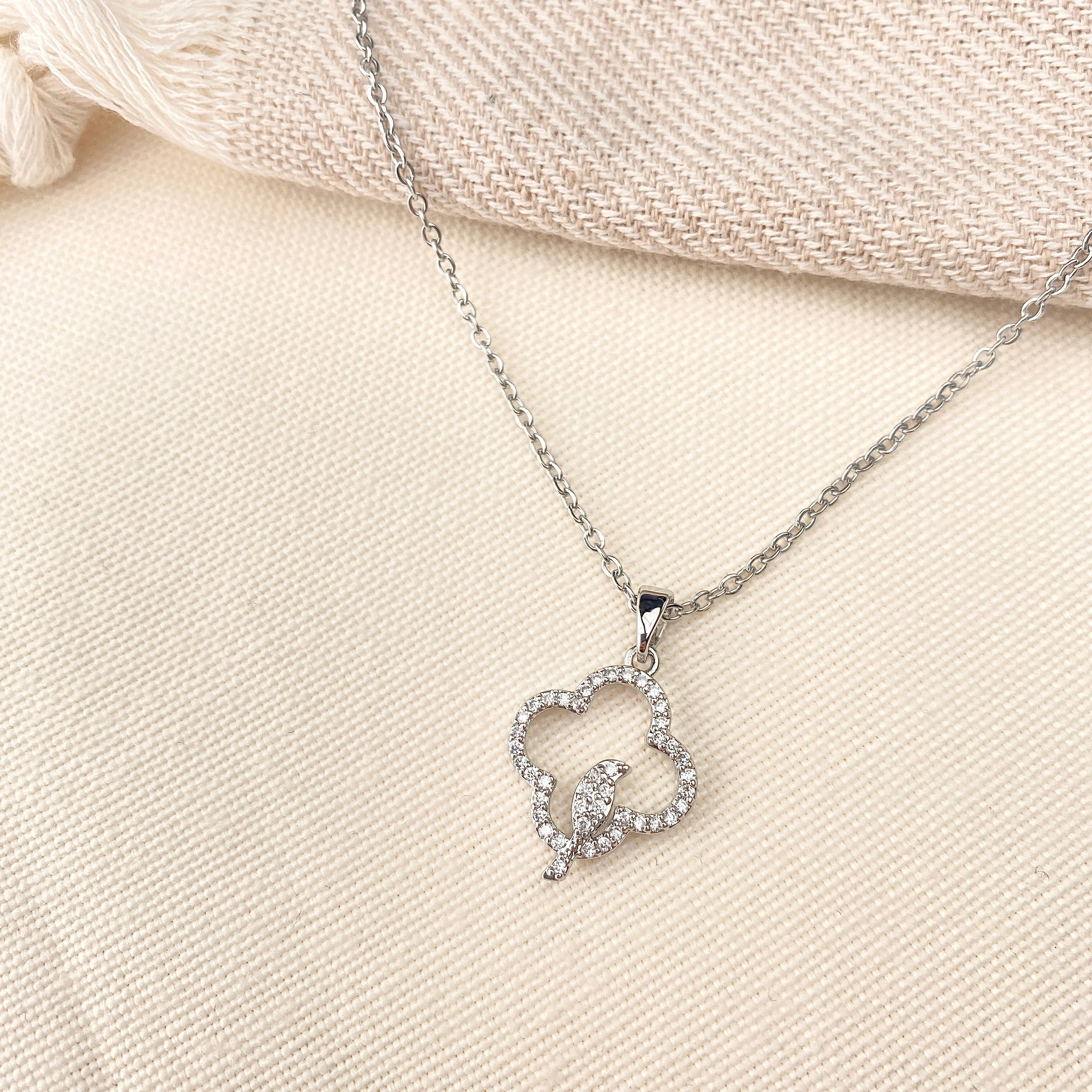 Kuş Kolye Serçe Model Zirkon Taşlı Çelik Kolye