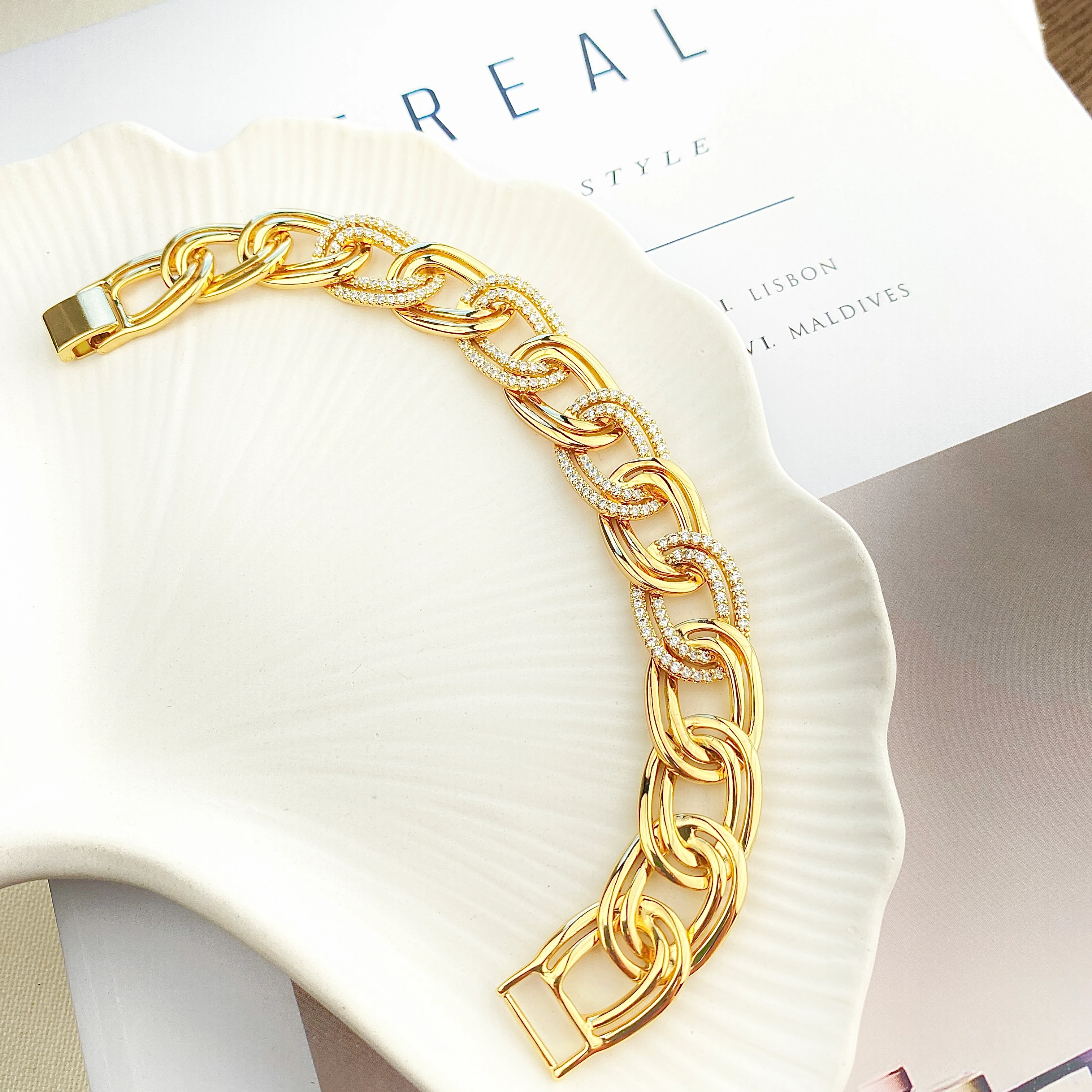 Kadın Bileklik Kalın Samanyolu Bileklik Kuyumcu Model Gold 18 cm